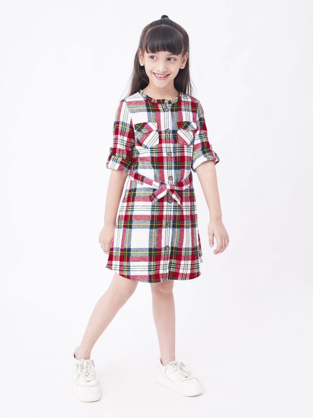 

Ed-a-Mamma Girls Cotton Checked Shirt Dress, White