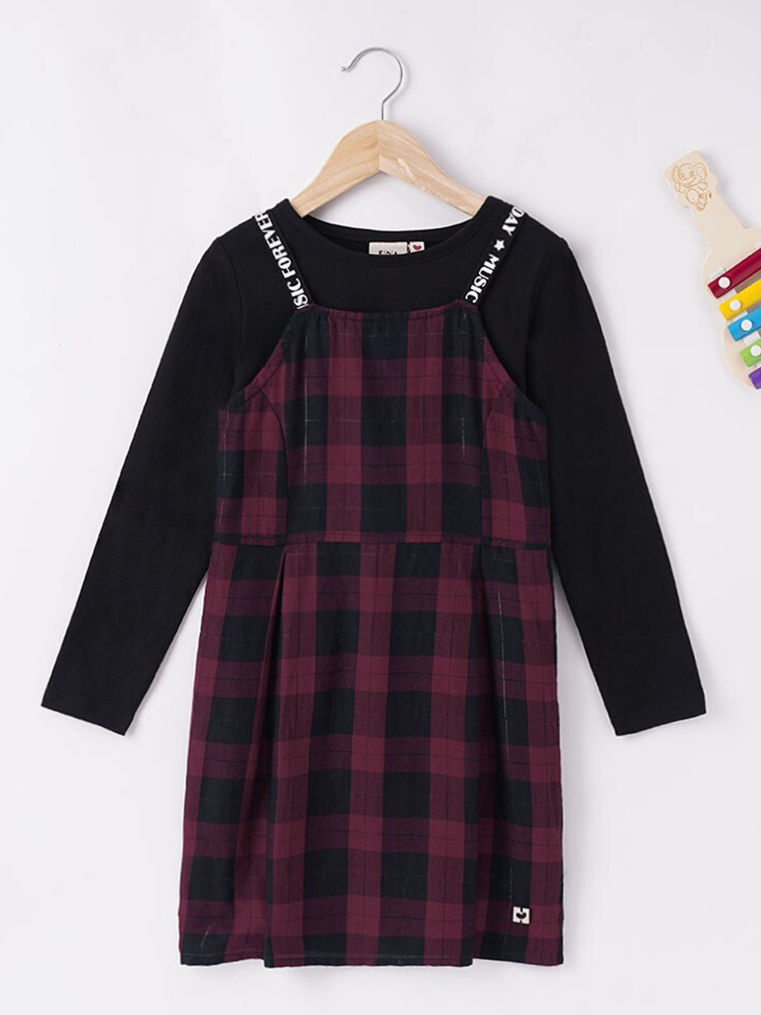 

Ed-a-Mamma Girls Cotton Checked Pinafore Dress, Black