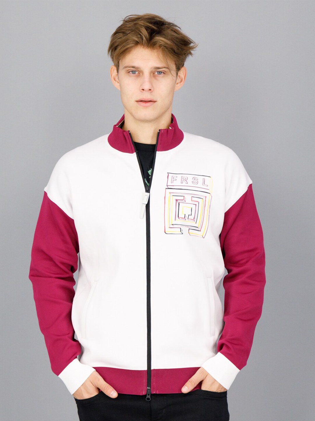 

FREESOUL Men Colourblocked Hooded Sweatshirt, White