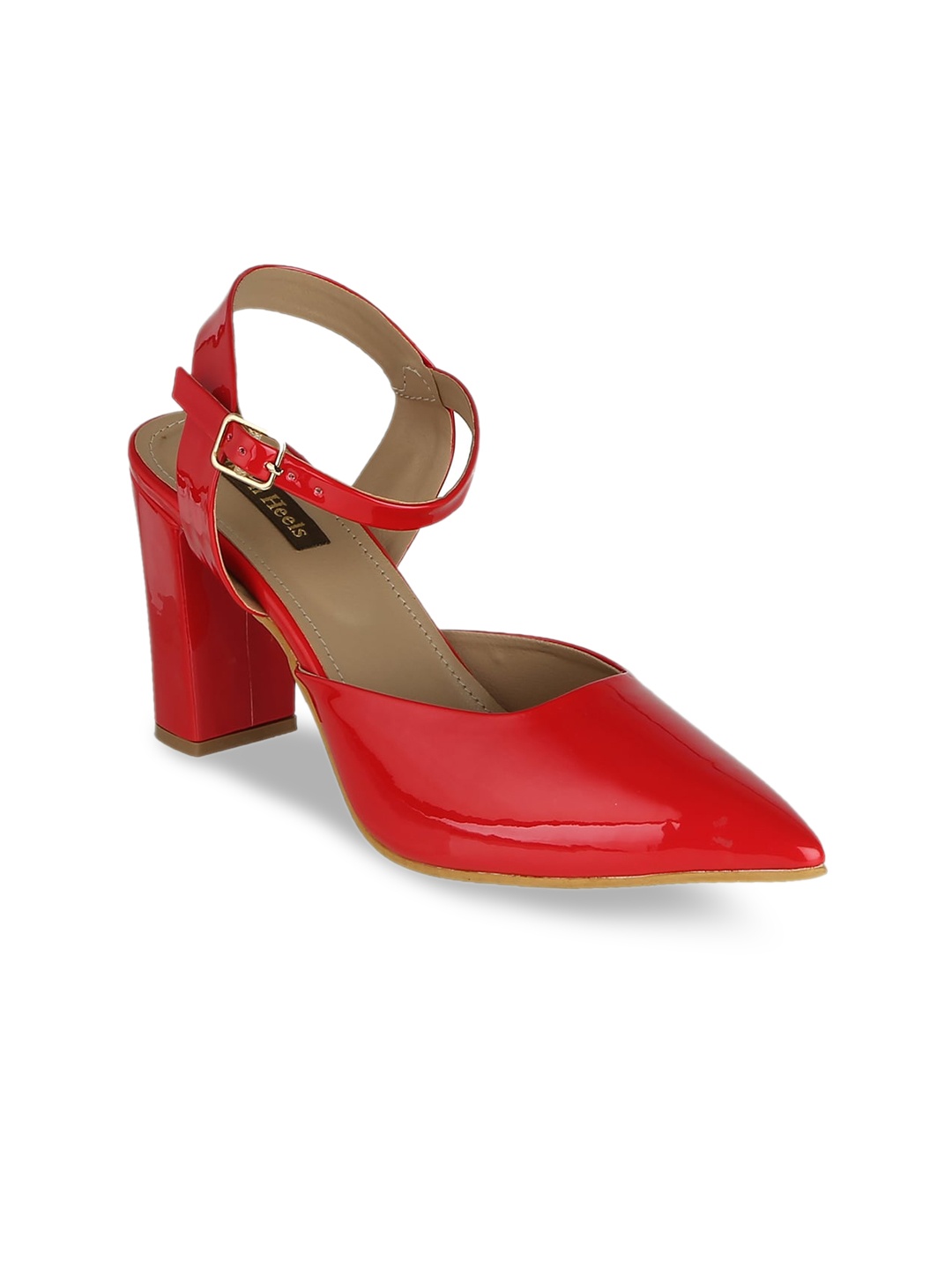 

Flat n Heels Red Textured Block Pumps with Buckles
