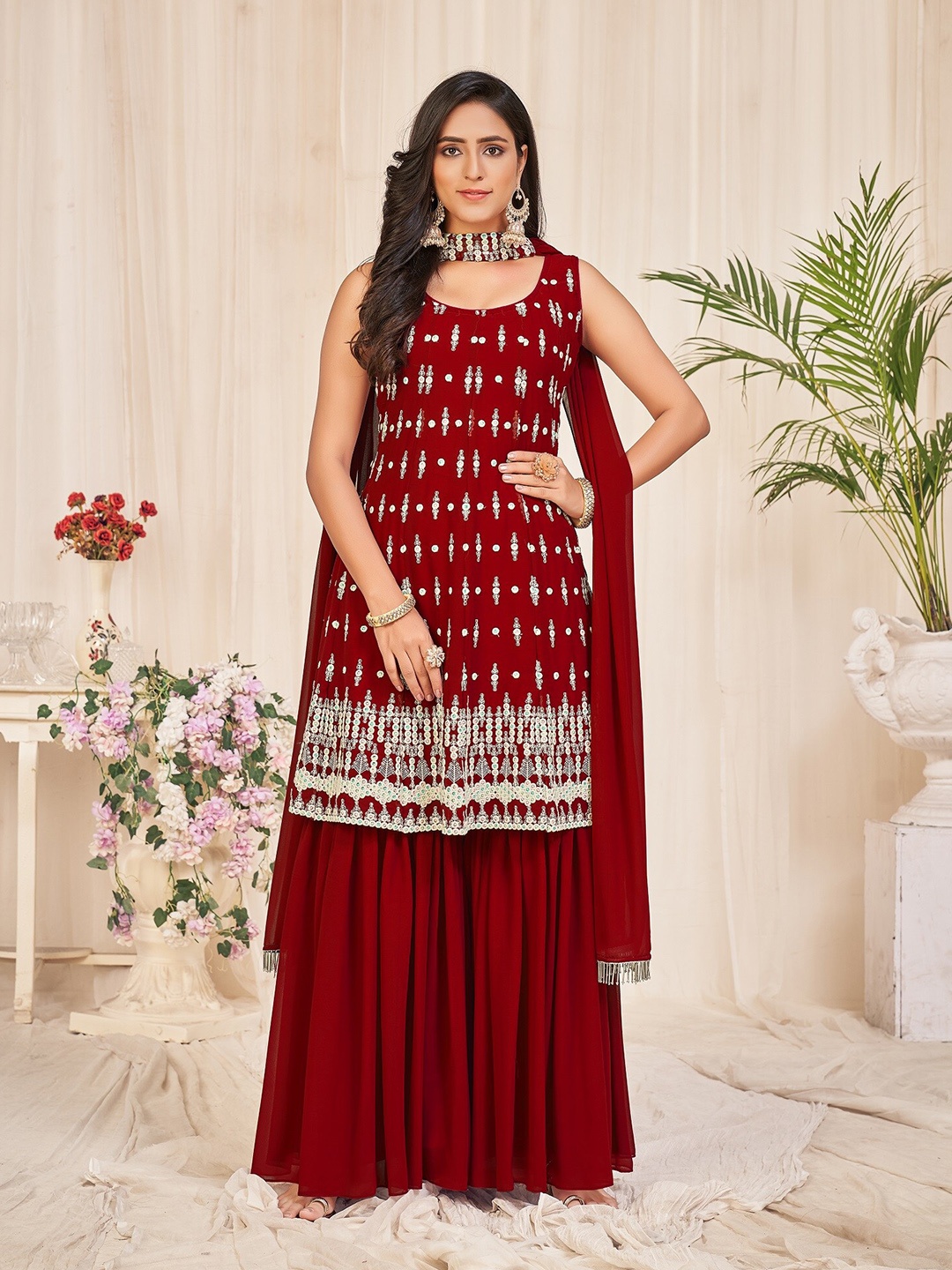 

Atsevam Women Embroidered Semi-Stitched Dress Material, Maroon