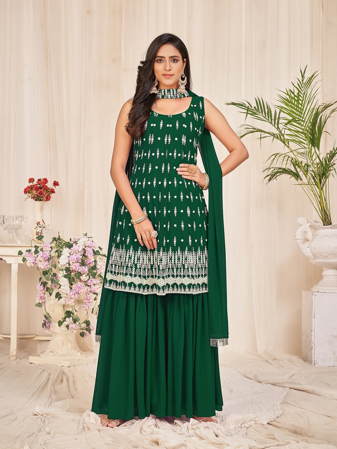 

Atsevam Women Embroidered Semi-Stitched Dress Material, Green