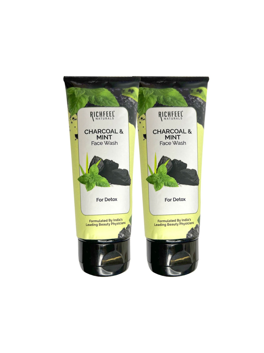 

Richfeel Set Of 2 Charcoal & Mint Face Wash 200 ml, Black