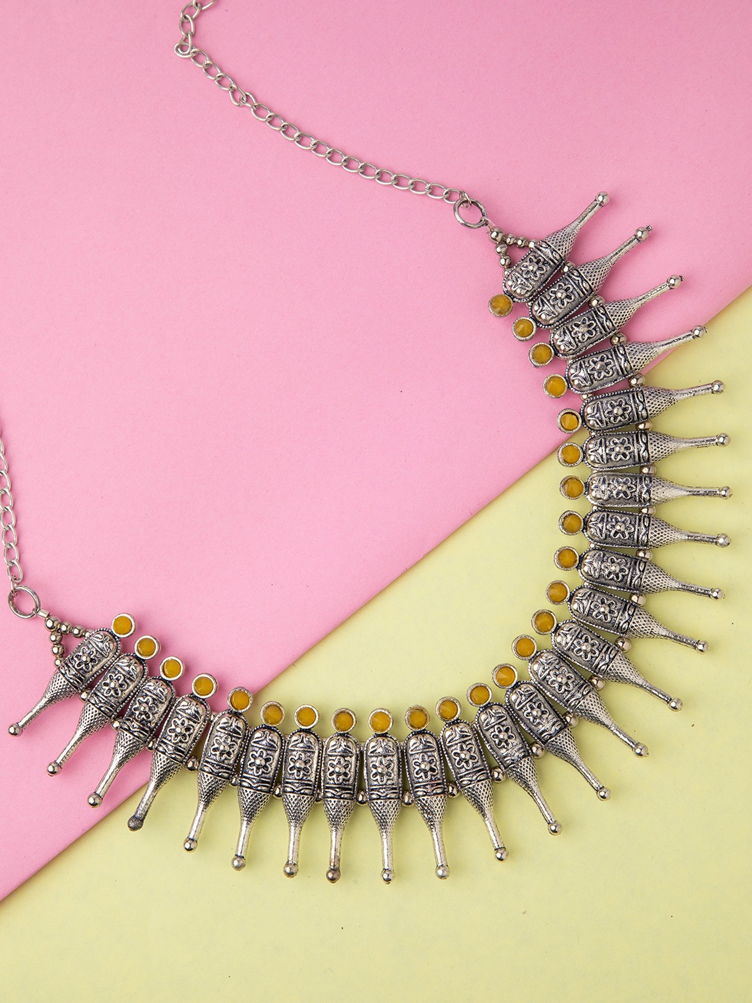 

DEEBACO Silver-Toned & Yellow Silver Silver-Plated Oxidised Necklace