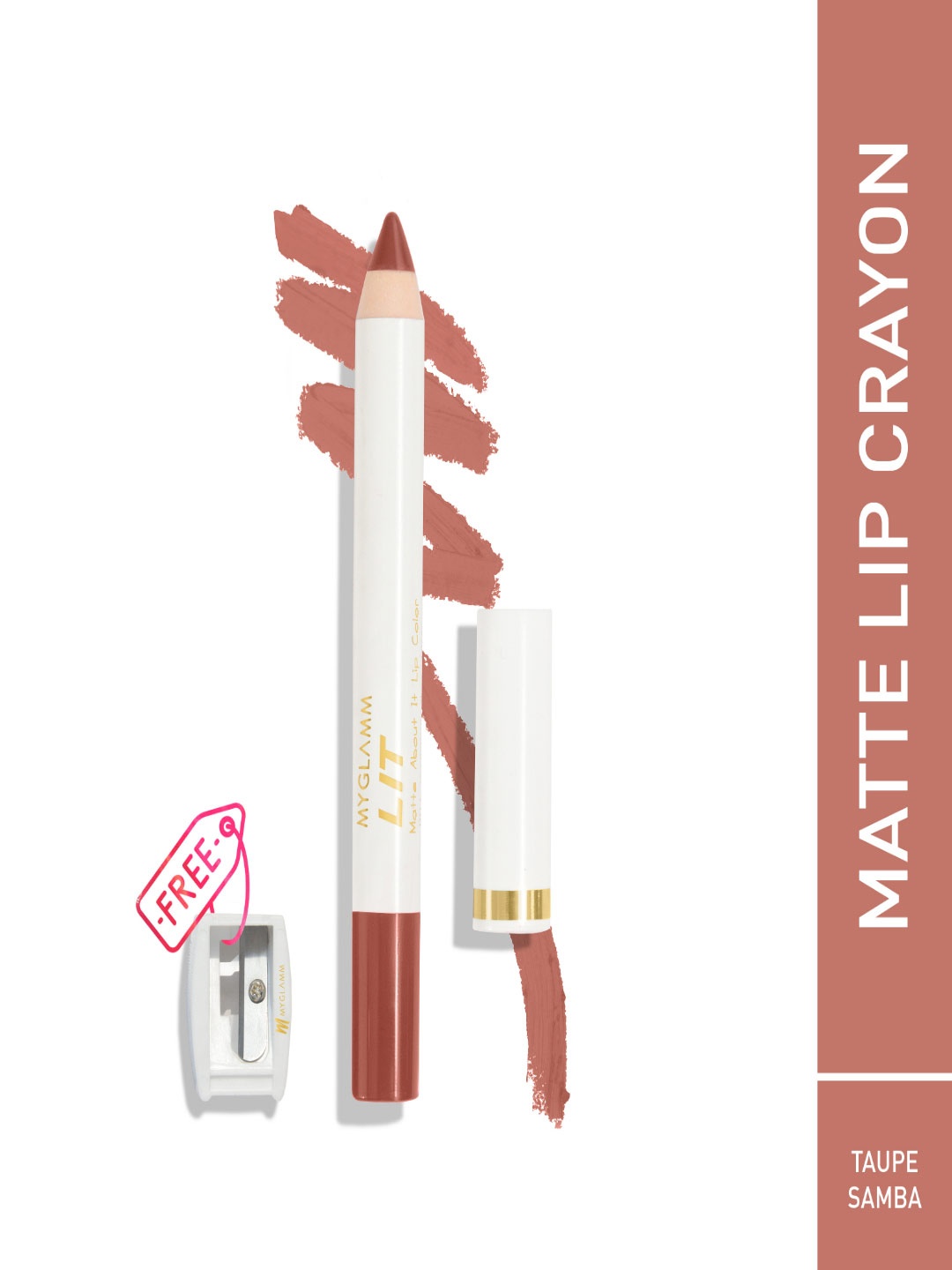 

MyGlamm LIT Matte About It Lip Color with Sharpener 2.8g - Taupe Samba, Nude