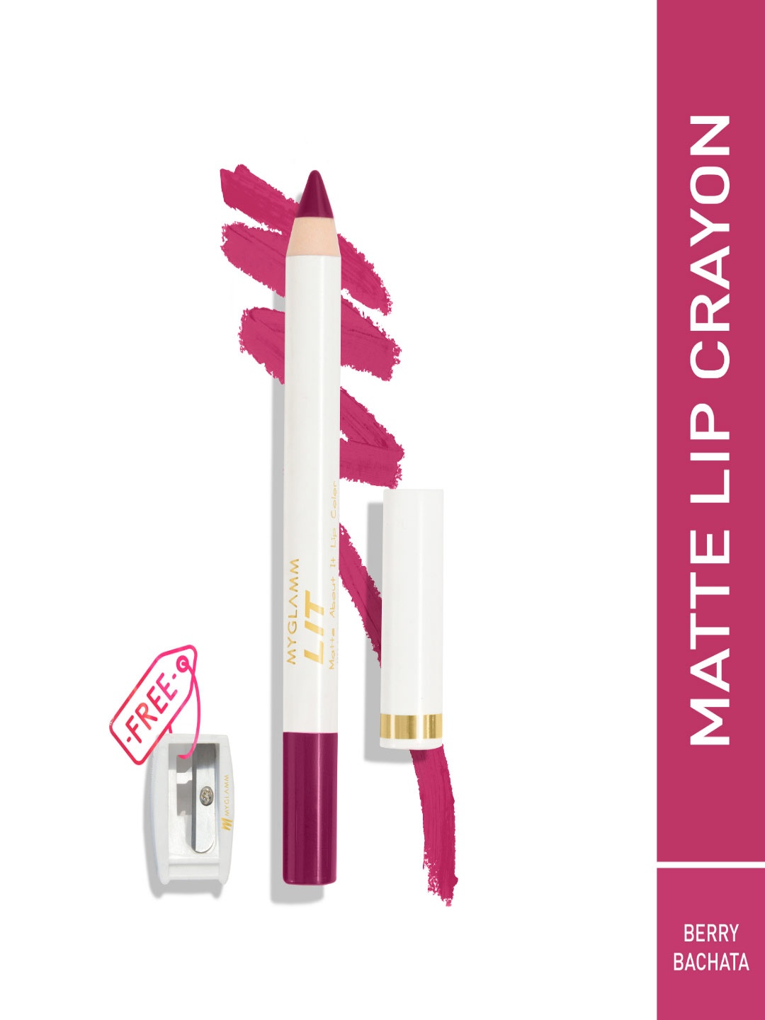 

MyGlamm LIT Matte About It Lip Color with Sharpener 2.8g - Berry Bachata, Pink