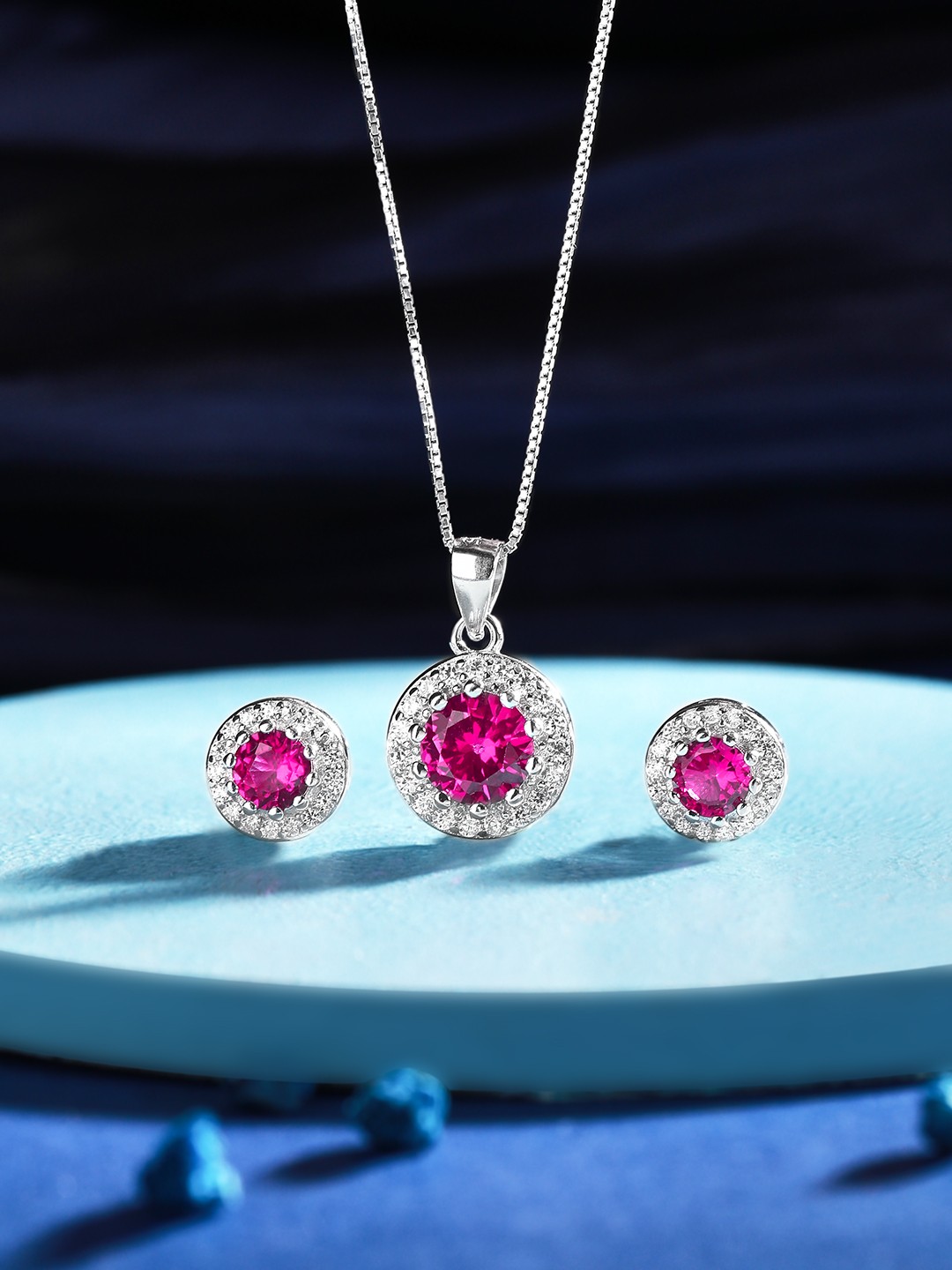 

Rubans 925 Sterling Silver The Combination Of Zircons And Pink Necklace Set