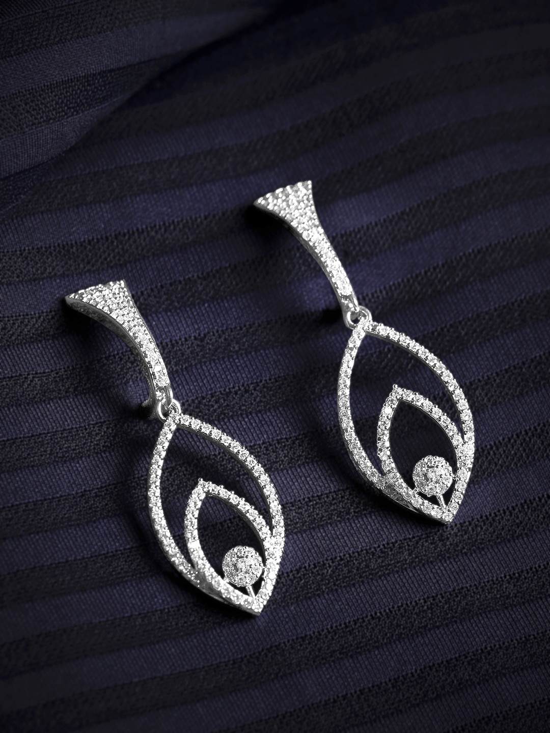 

Rubans 925 Sterling Silver Shimmery Offset Leaf Drop Earrings