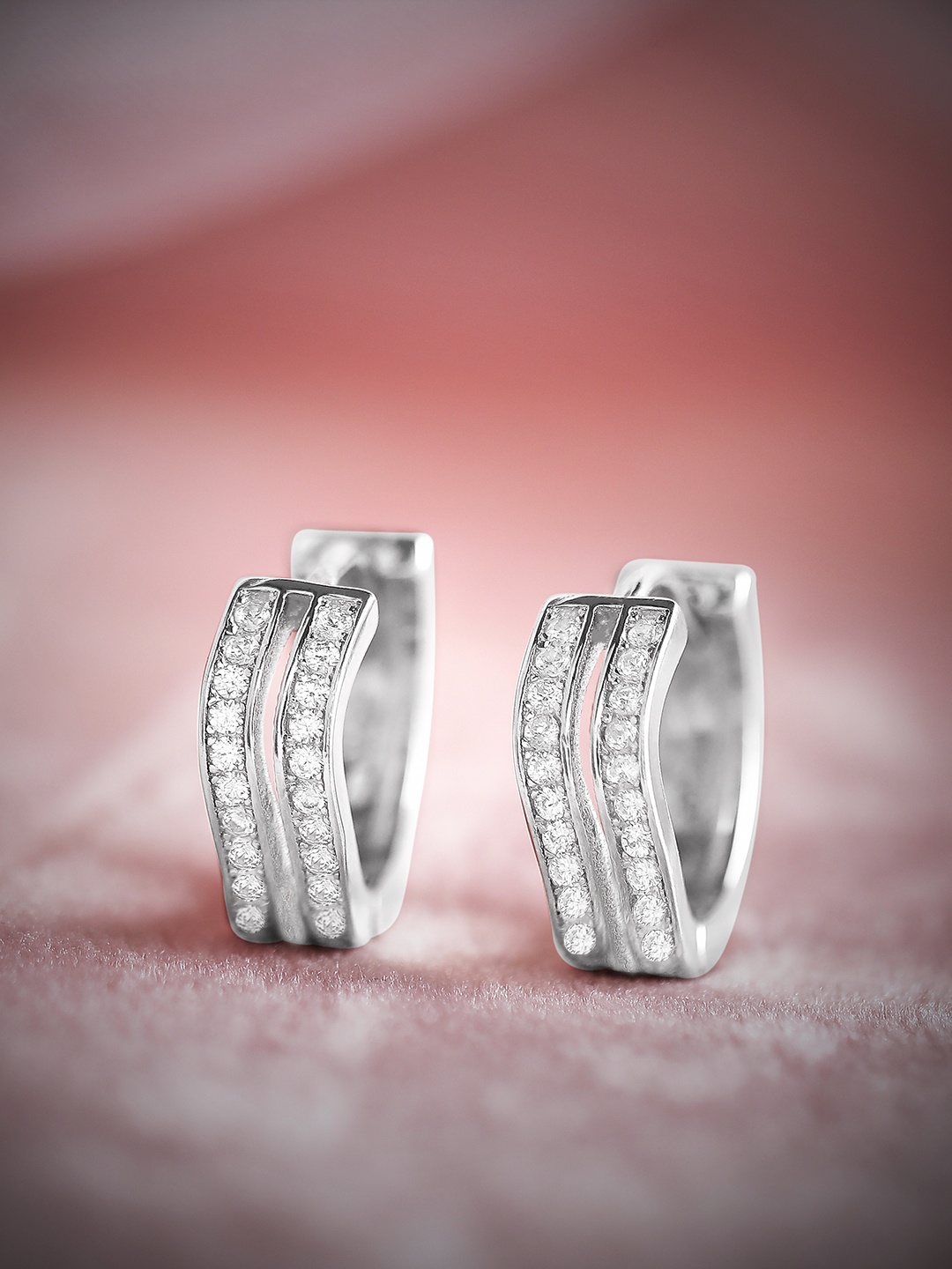 

Rubans 925 Sterling Silver The Duo Of The Sparkles - Hoop Earrings