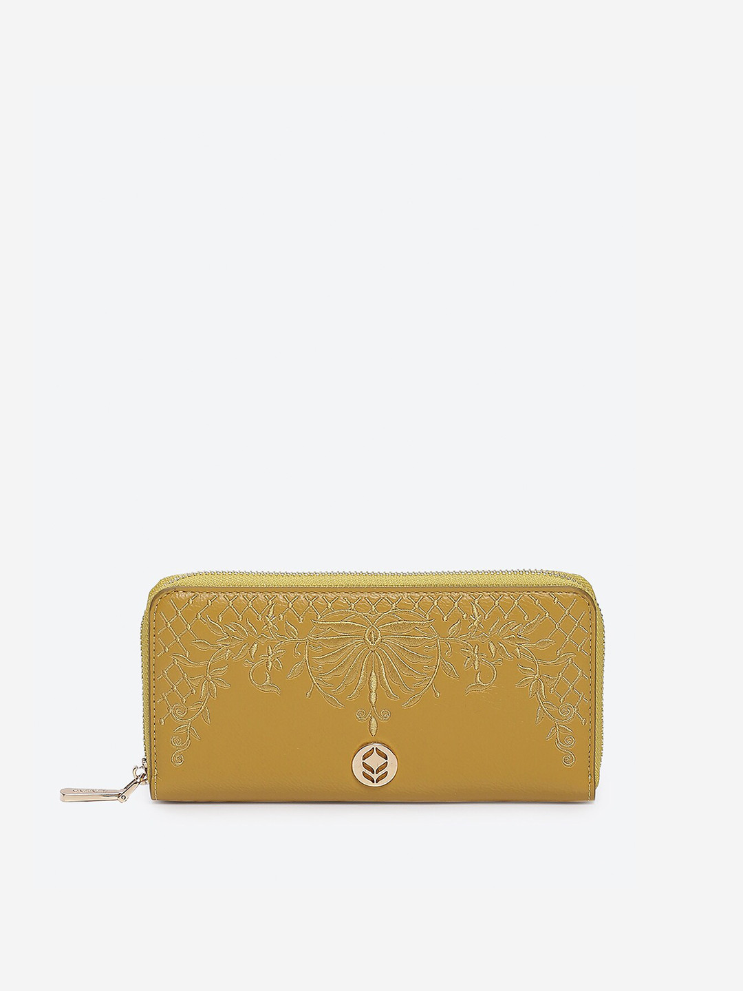 

Biba Women Yellow Self Design Zip Around Wallet