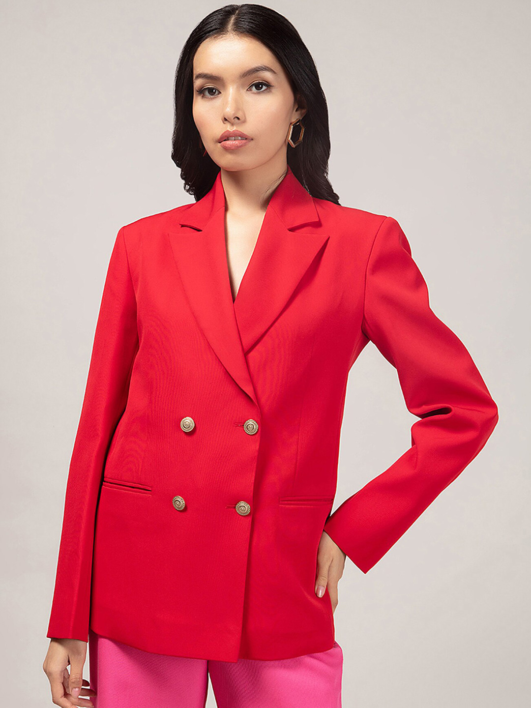 

20Dresses Women Solid Double Breasted Cheery Red Blazer