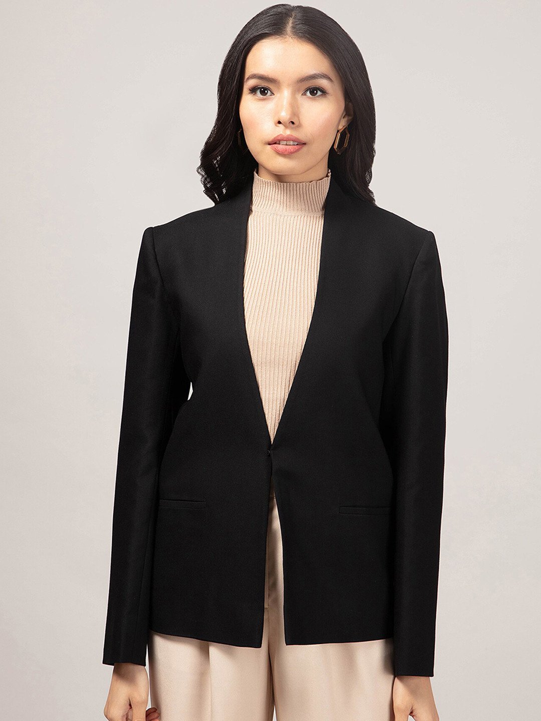

20Dresses Women Solid Comfort-Fit Single Breasted Blazers, Black
