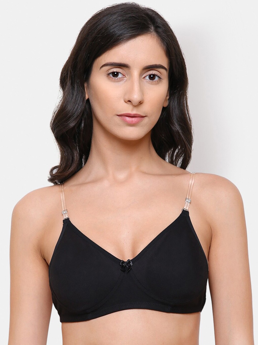 

College Girl Non Padded Transparent Back strap Seamless T-shirt Bra CG-Backless, Black
