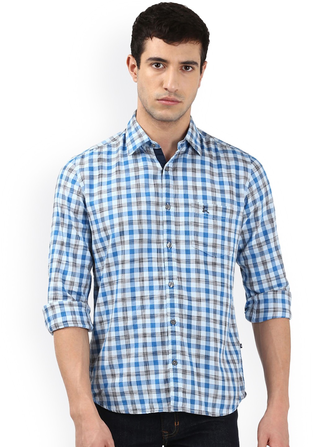 

Parx Men Blue & White Slim Fit Checked Casual Shirt