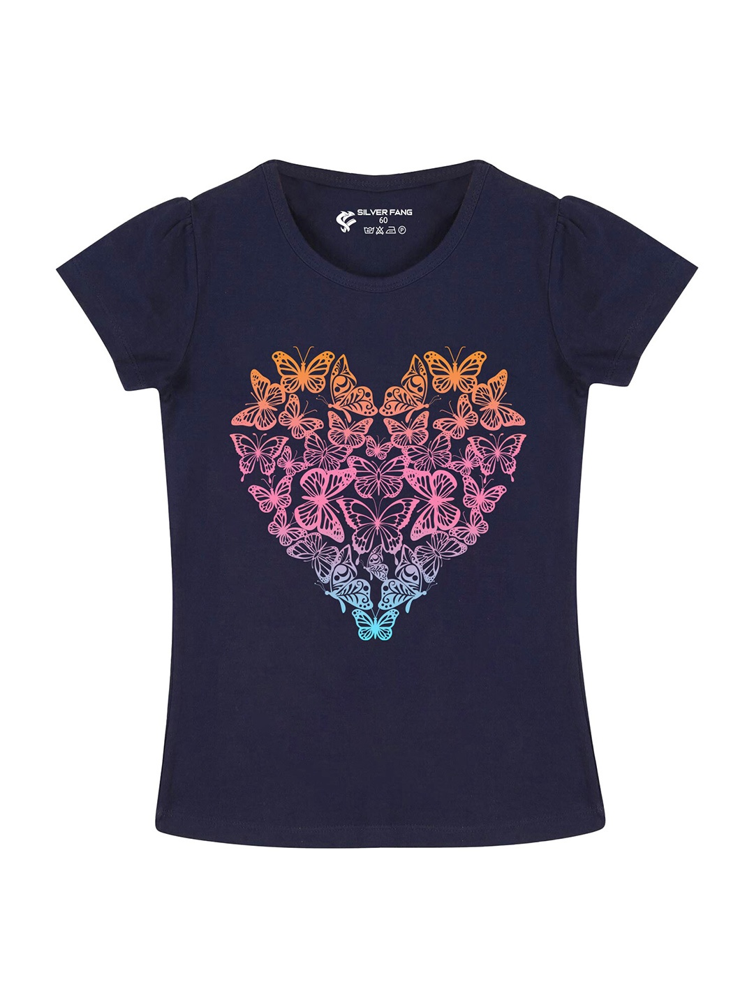 

Silver Fang Girls Printed Cotton T-shirt, Navy blue