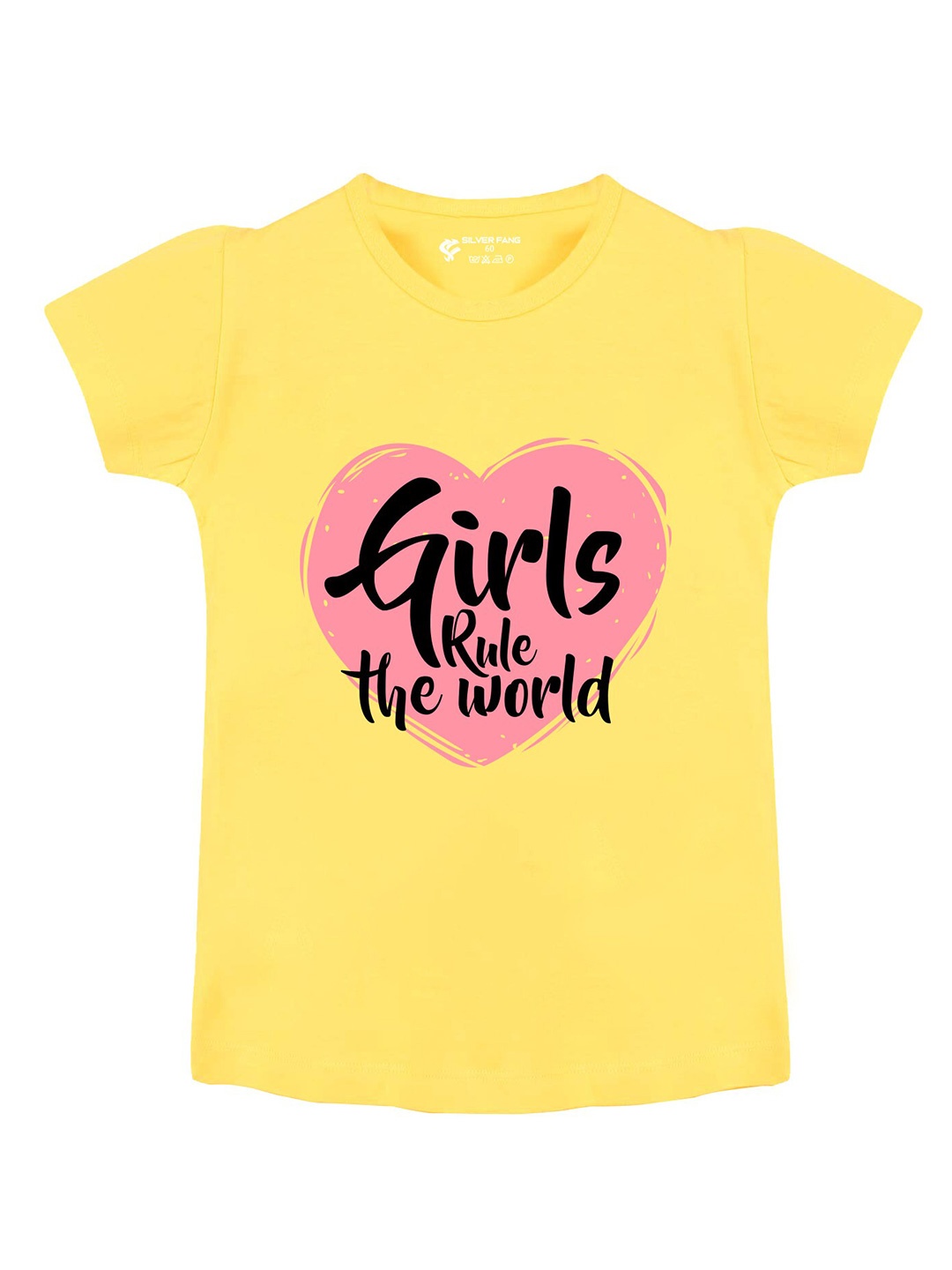 Silver Fang Girls Typography Printed Round Neck T-shirt, Yellow