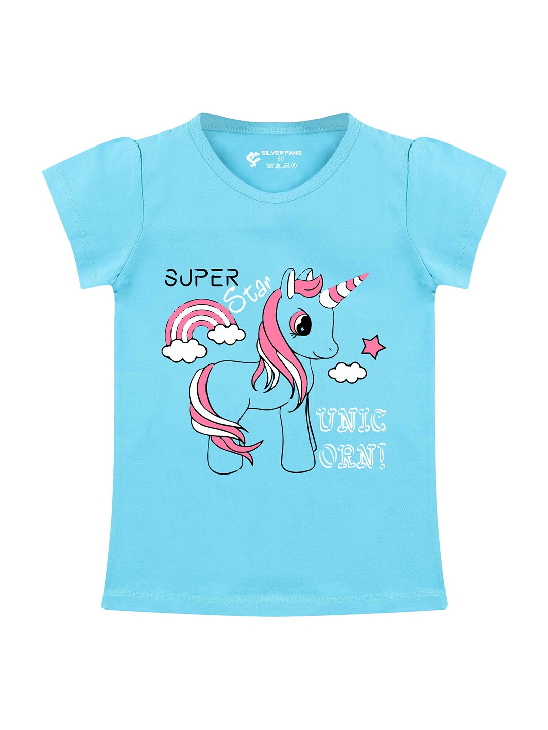 

Silver Fang Girls Graphic Printed Cotton T-shirt, Blue