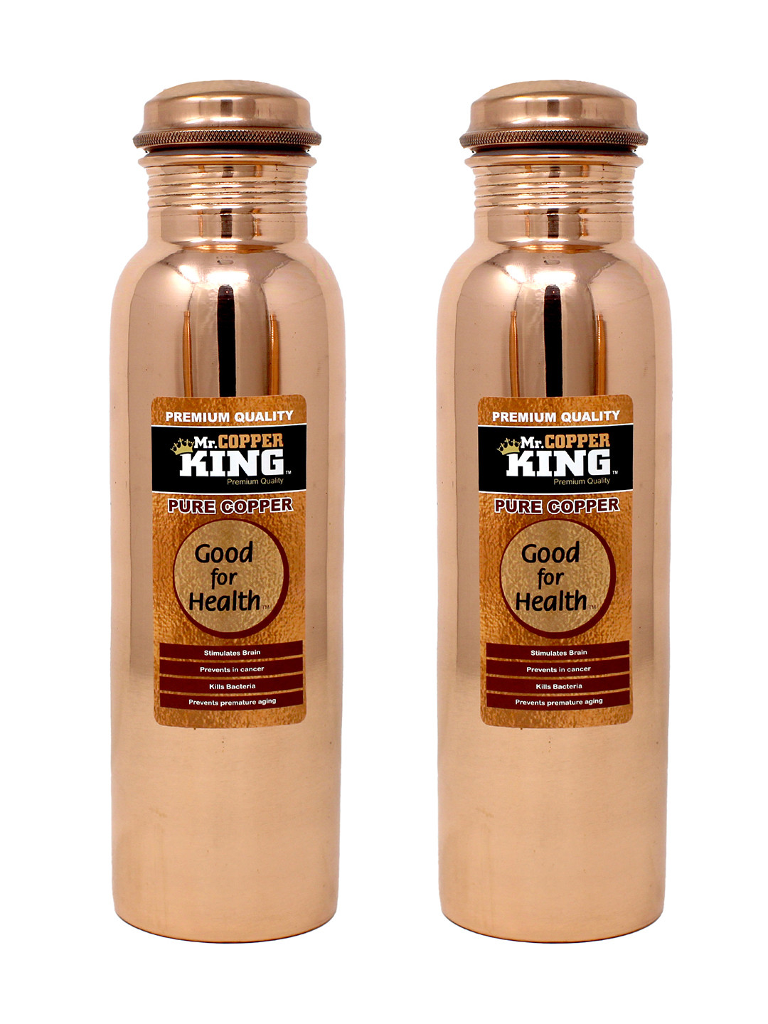 

MR. COPPER KING Brown Set of 2 Copper Water Bottle 950 Ml