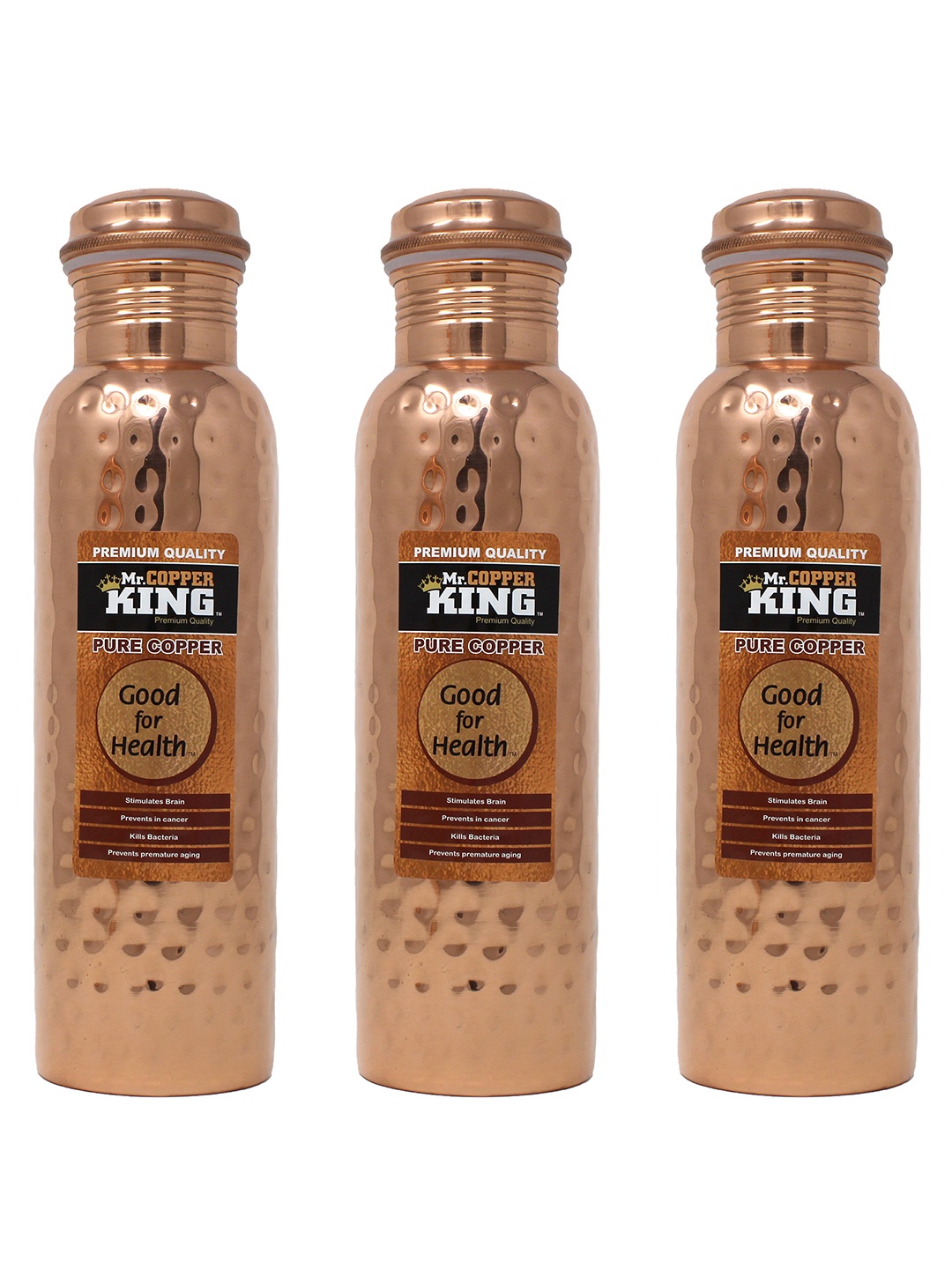 

MR. COPPER KING Brown Set Of 3 Copper Water Bottle 950 ml