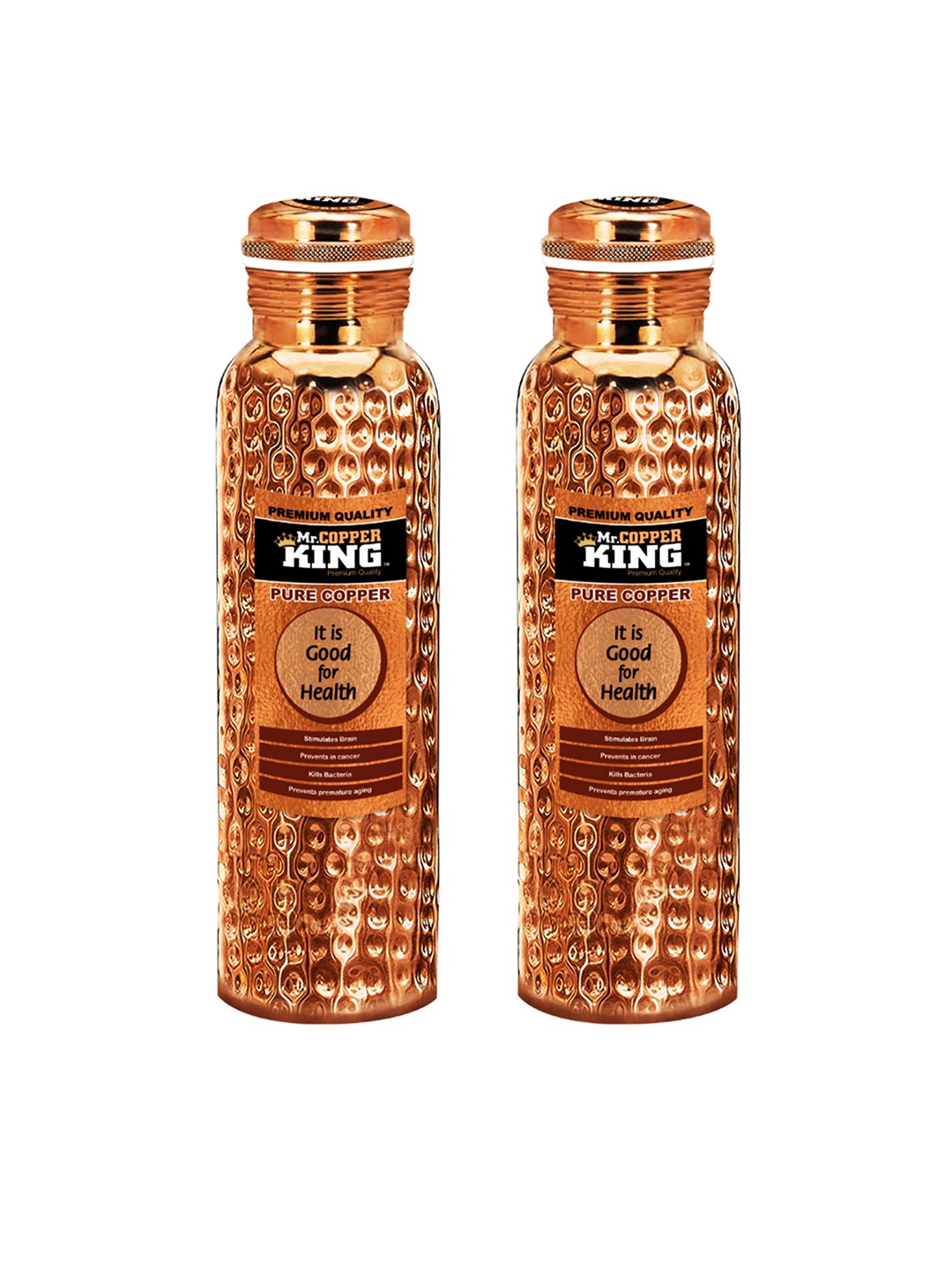 

MR. COPPER KING Brown Set Of 2 Copper Water Bottle- 950ML