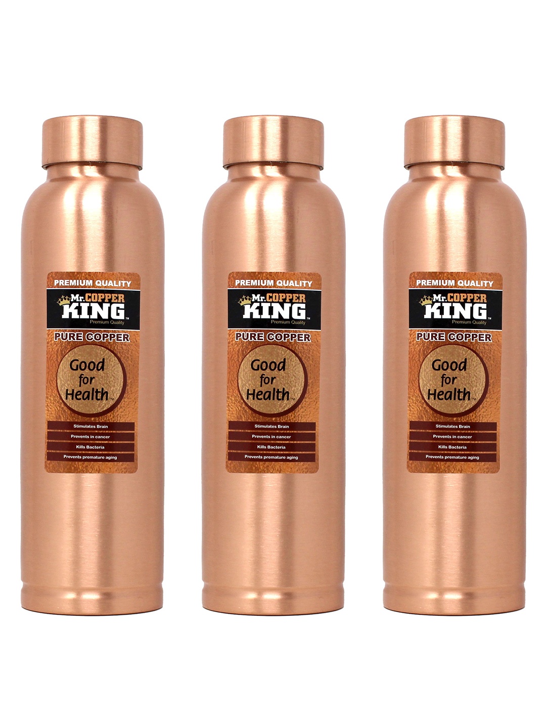 

MR. COPPER KING Brown Set Of 3 Solid Water Bottle 900 ml
