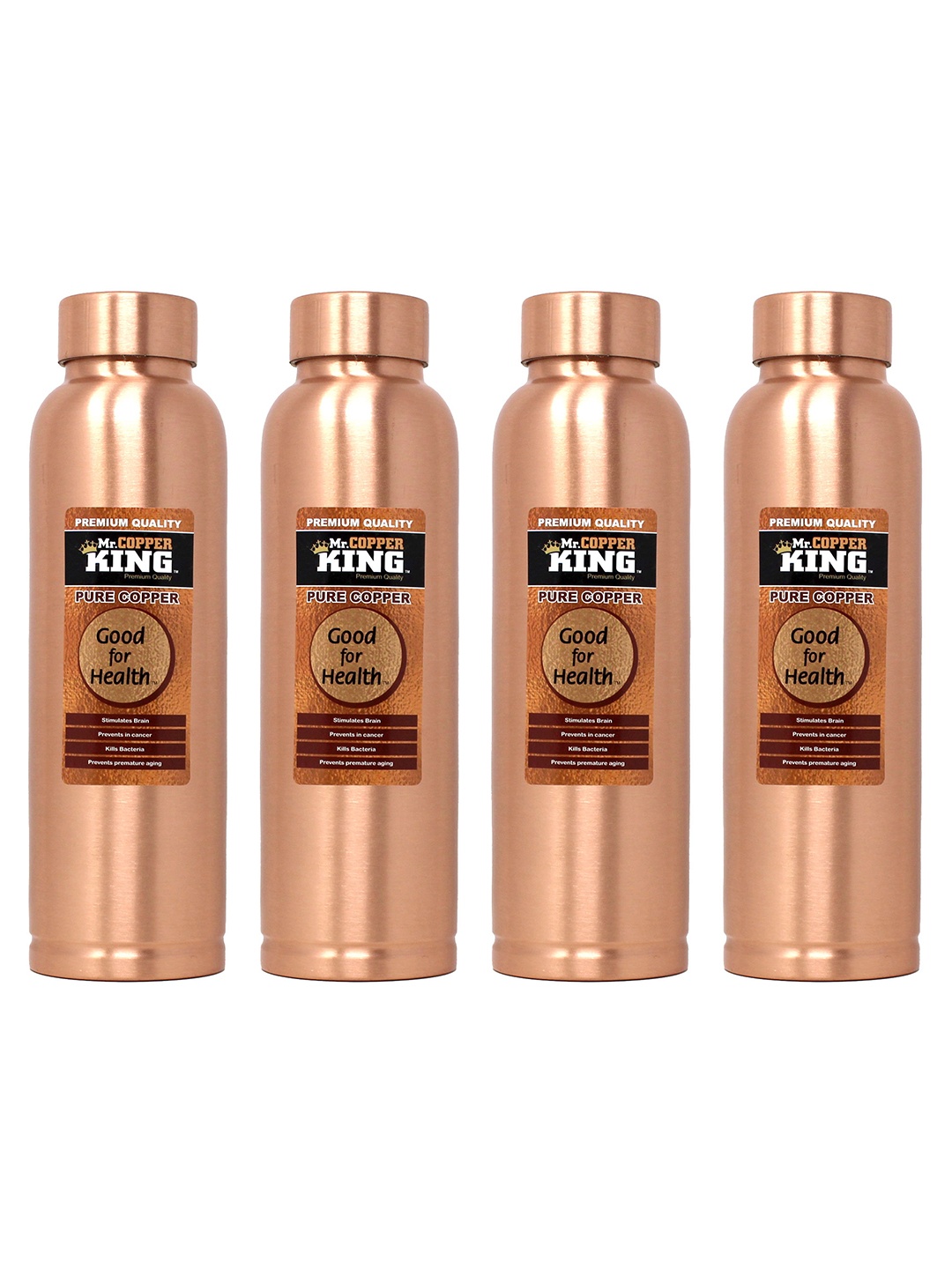 

MR. COPPER KING Brown Set Of 4 Copper Water Bottle 950 ml