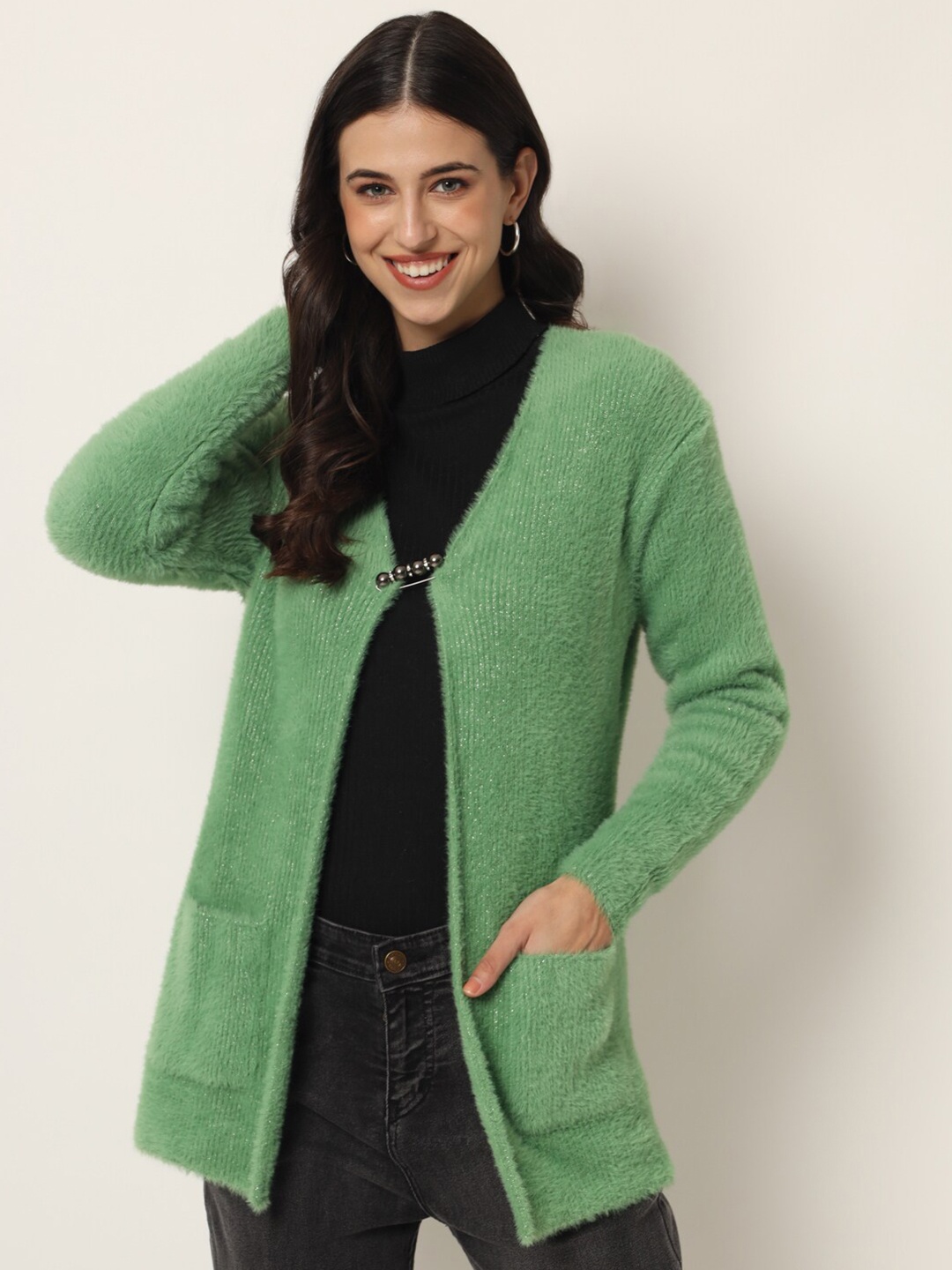 

BROOWL Women Embellished Shrug, Sea green