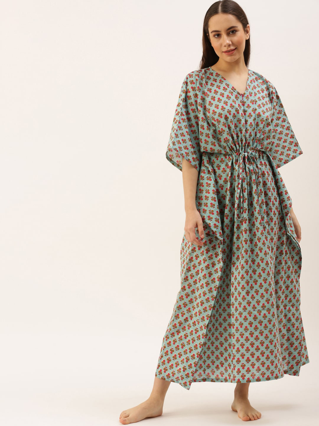 

Putchi Women Printed Maxi Maternity Cotton Nightdress, Blue