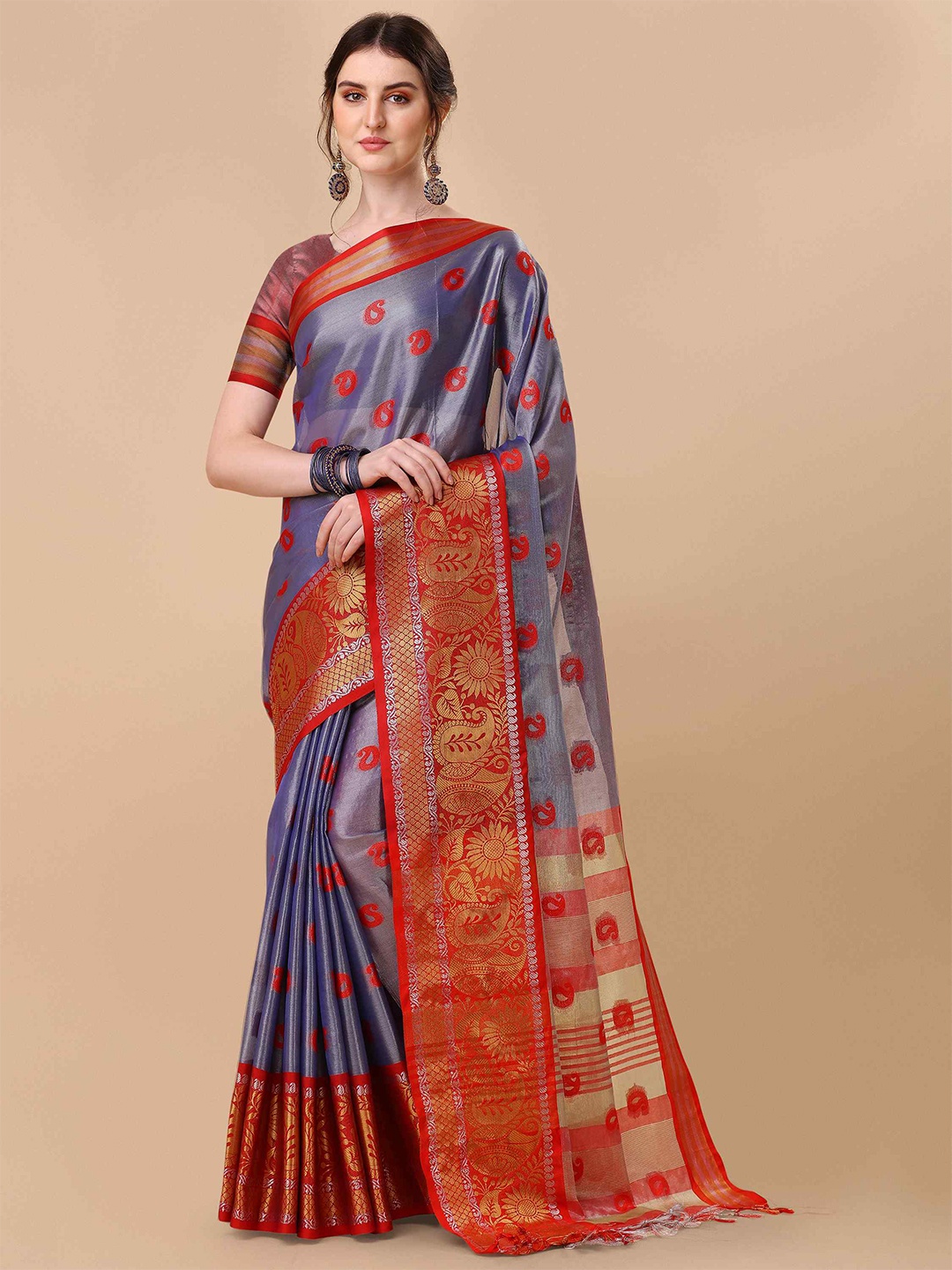 

Mitera Woven Design Organza Zari Detail Mysore Silk Saree, Blue