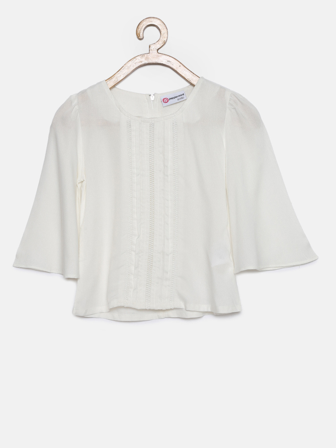 

Peppermint Girls White Pleated Detail Top