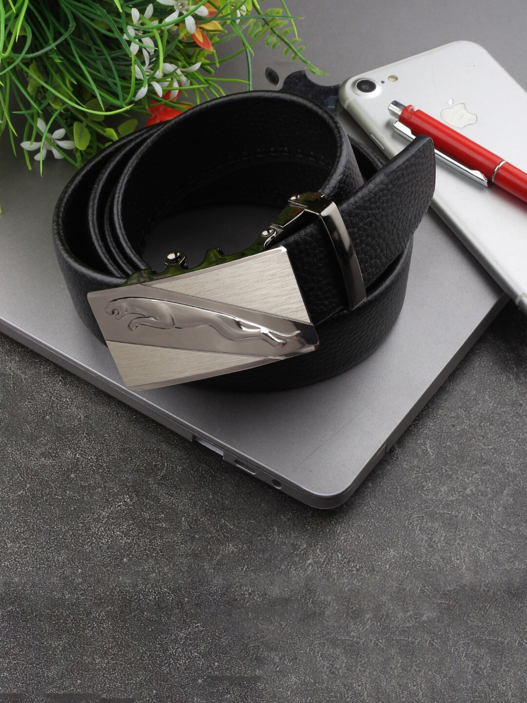 

Elite Crafts Men Textured Leather Formal Belt, Black