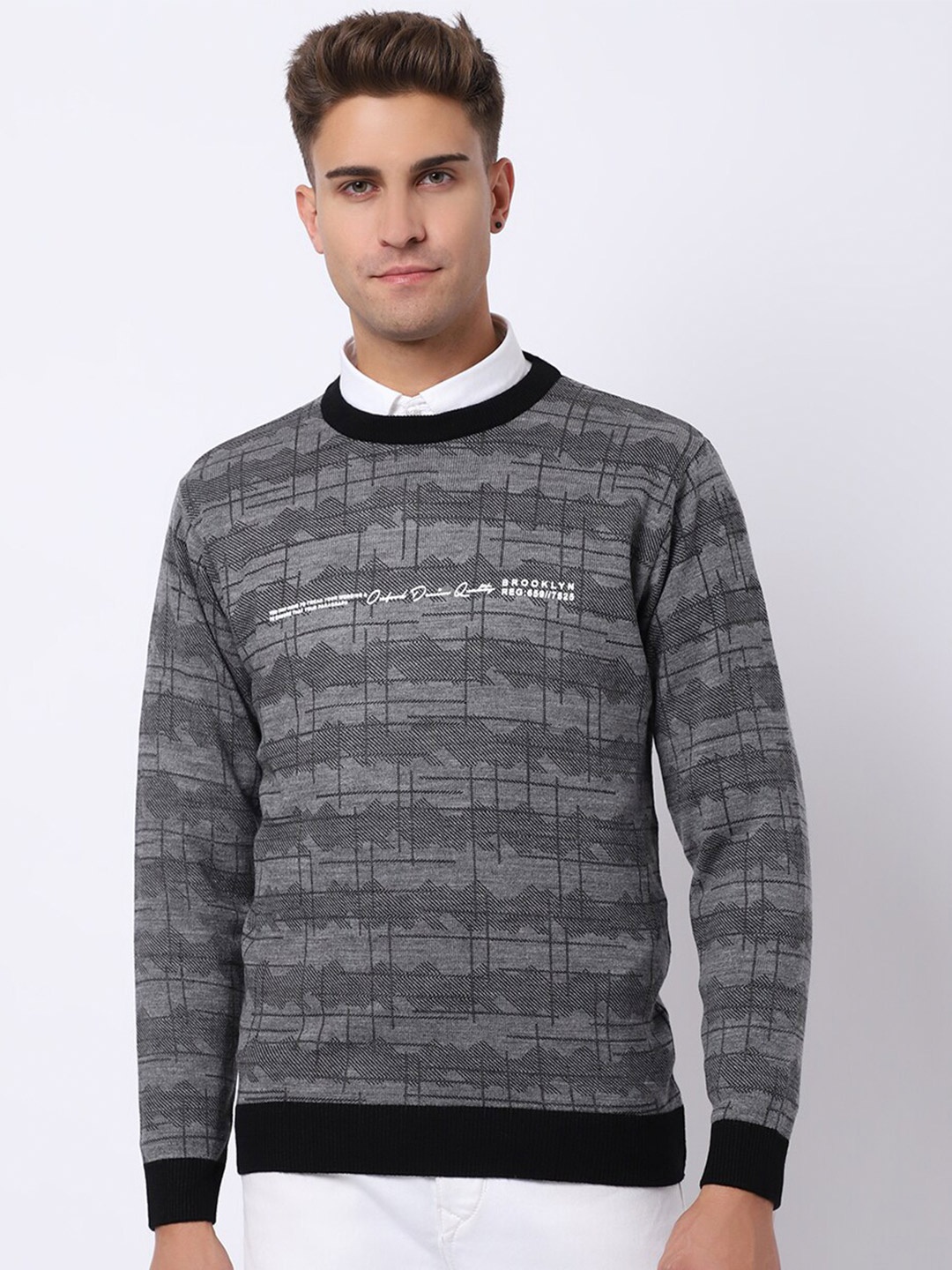 

VENITIAN Men Abstract Pullover, Grey