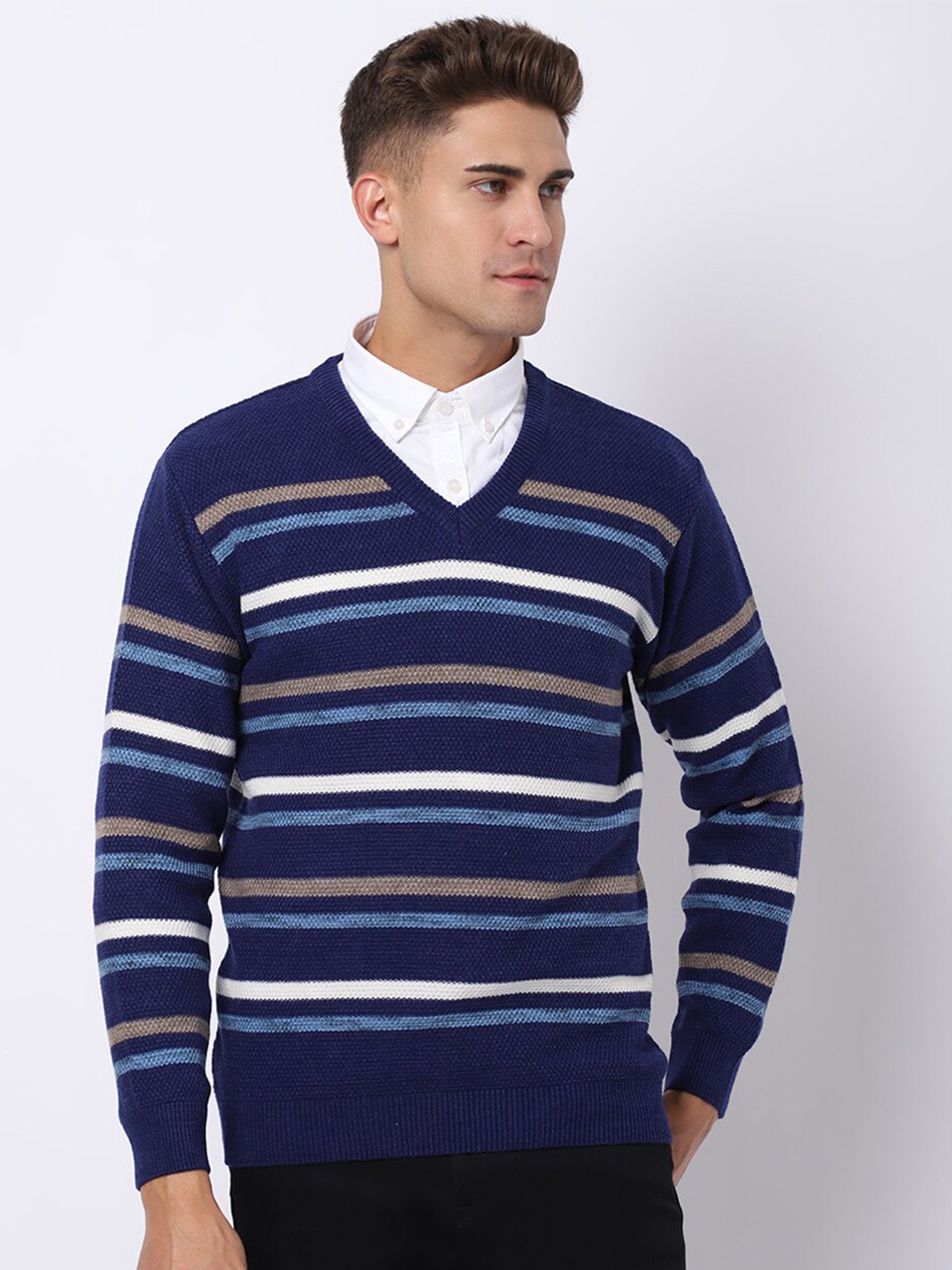 

VENITIAN Men Striped Pullover, Blue