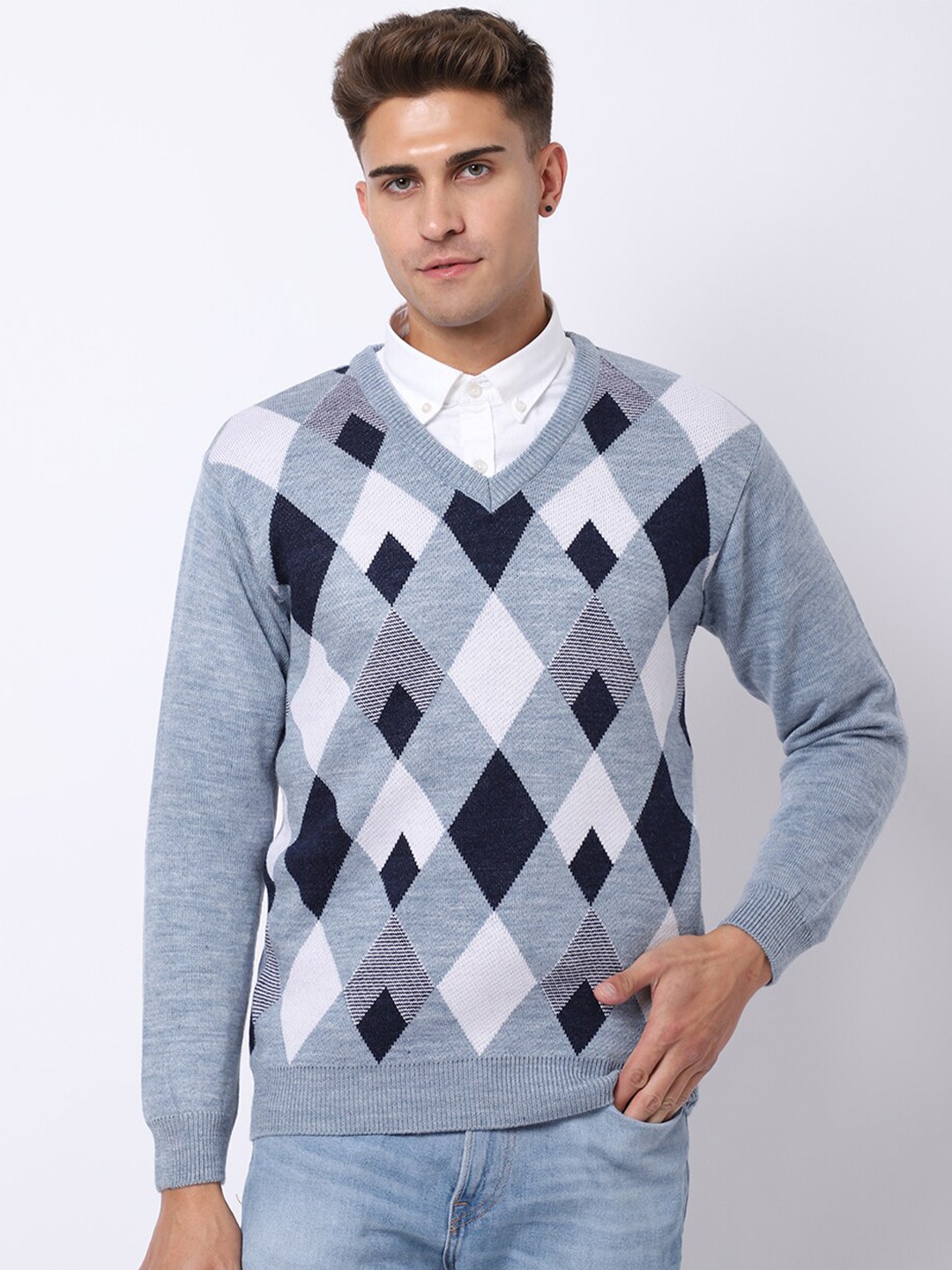 

VENITIAN Men Geometric Pullover, Blue