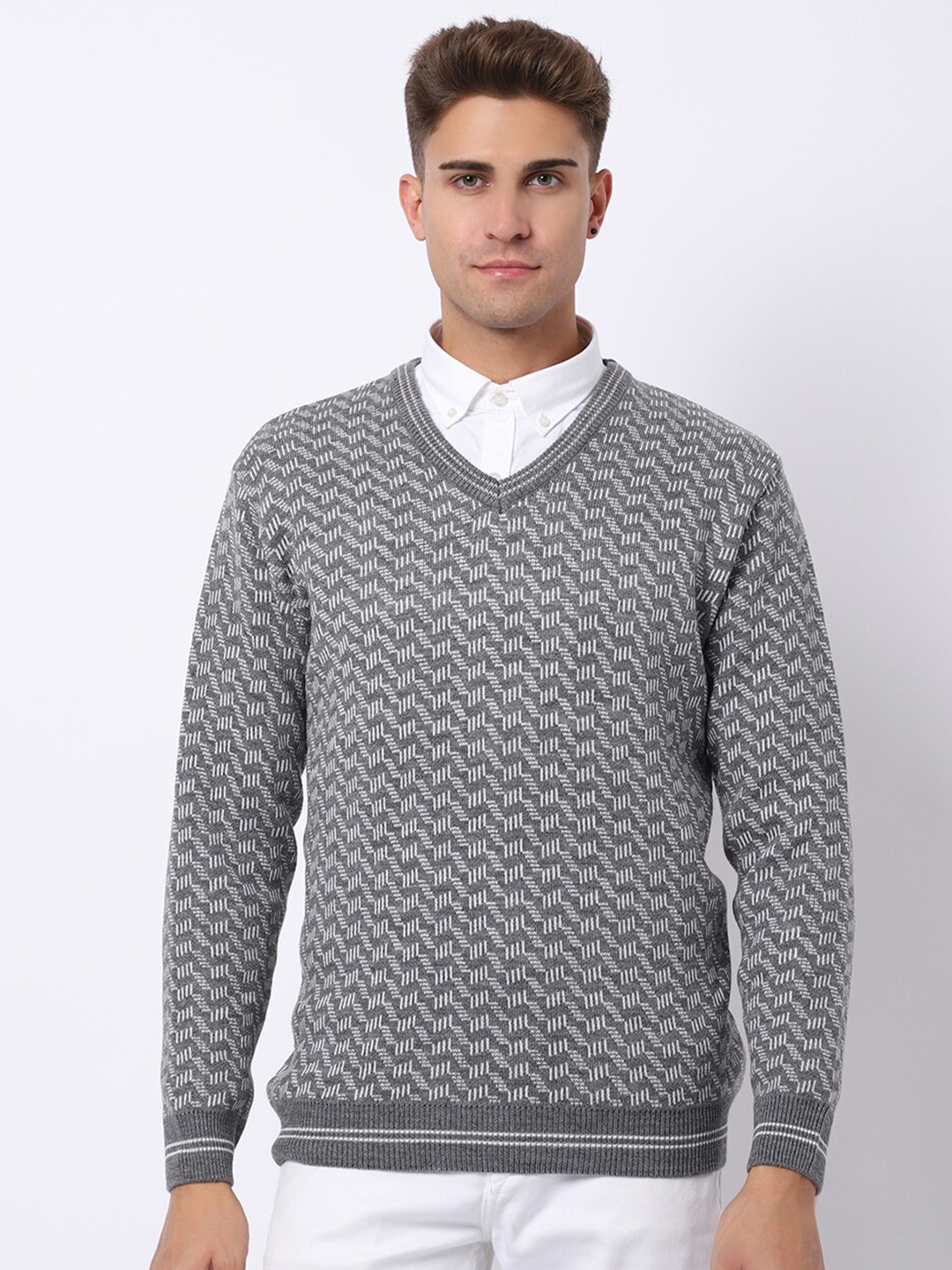 

VENITIAN Men Cable Knit Pullover, Grey