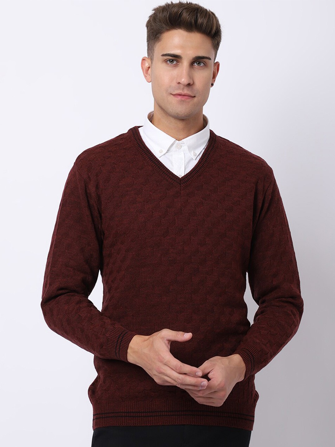 

VENITIAN Men Geometric Pullover, Maroon