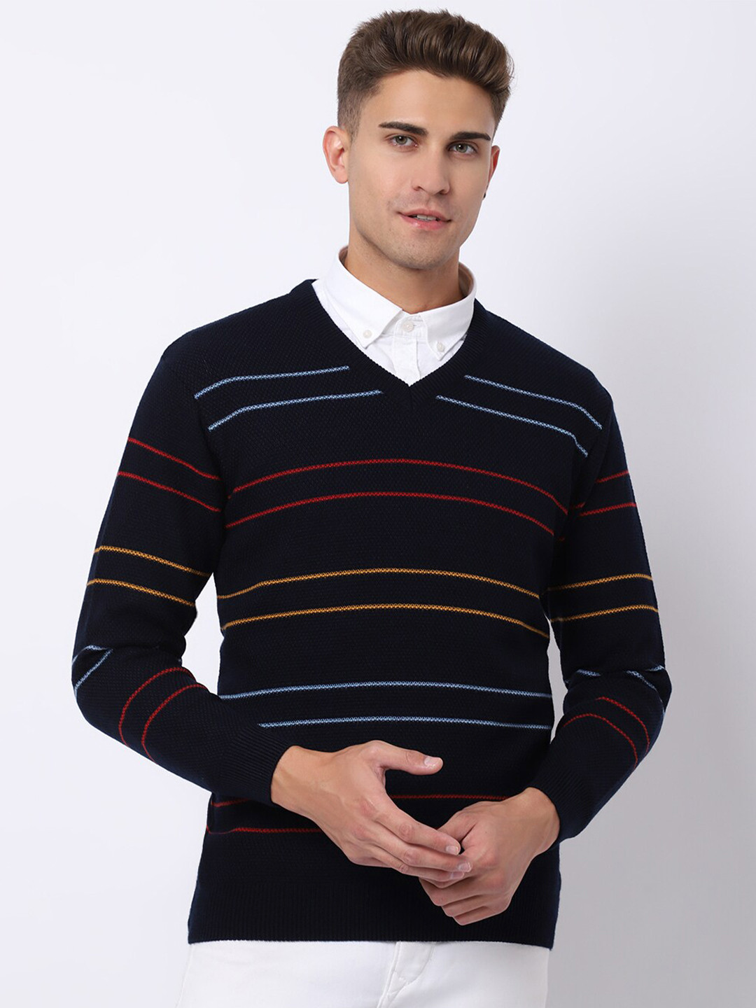 

VENITIAN Men Striped Pullover, Navy blue