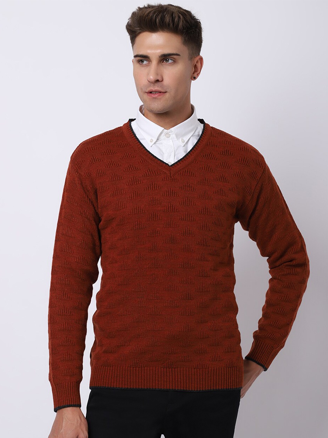 

VENITIAN Men Geometric Pullover, Rust