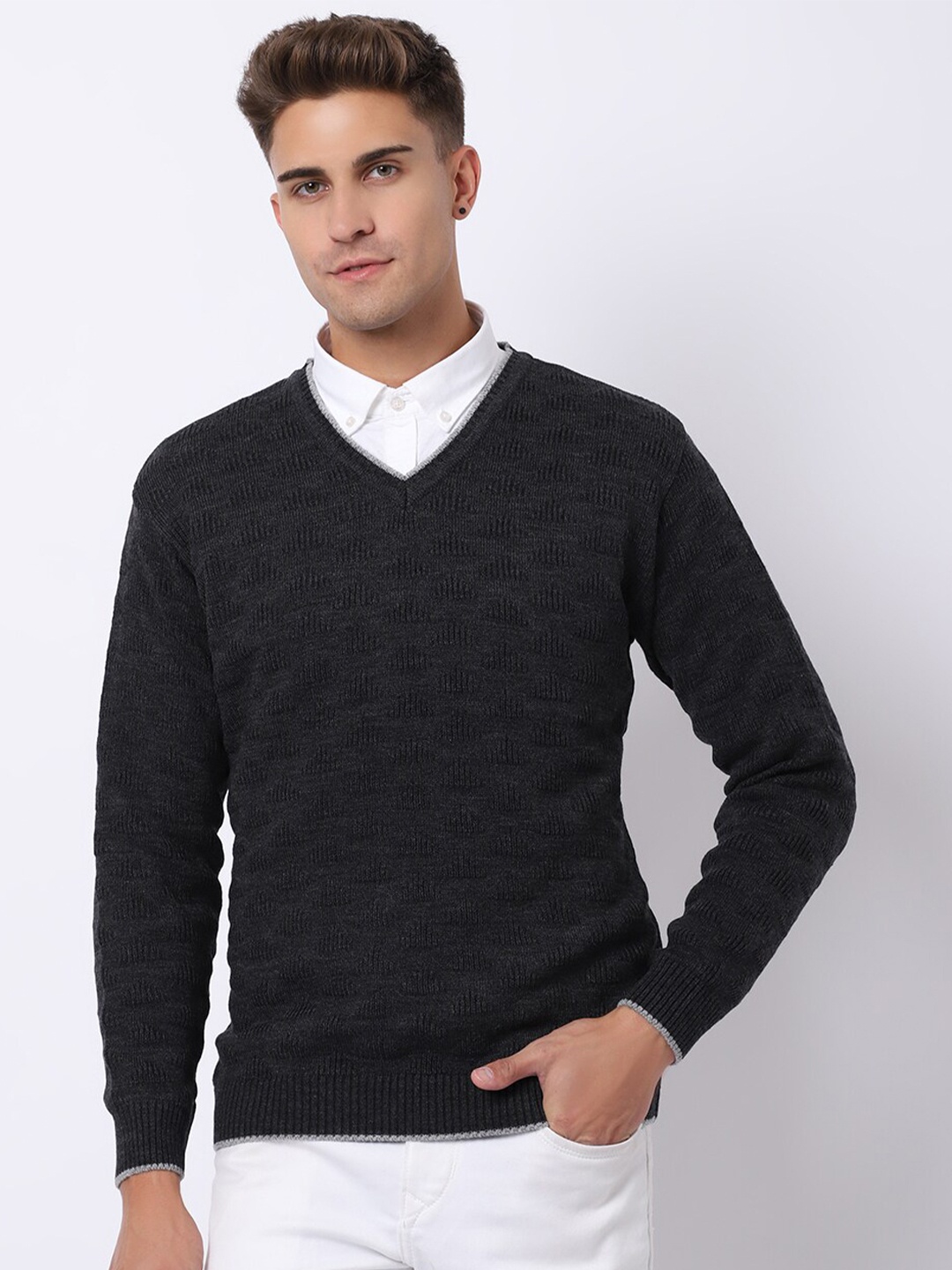 

VENITIAN Men Cable Knit Pullover, Grey