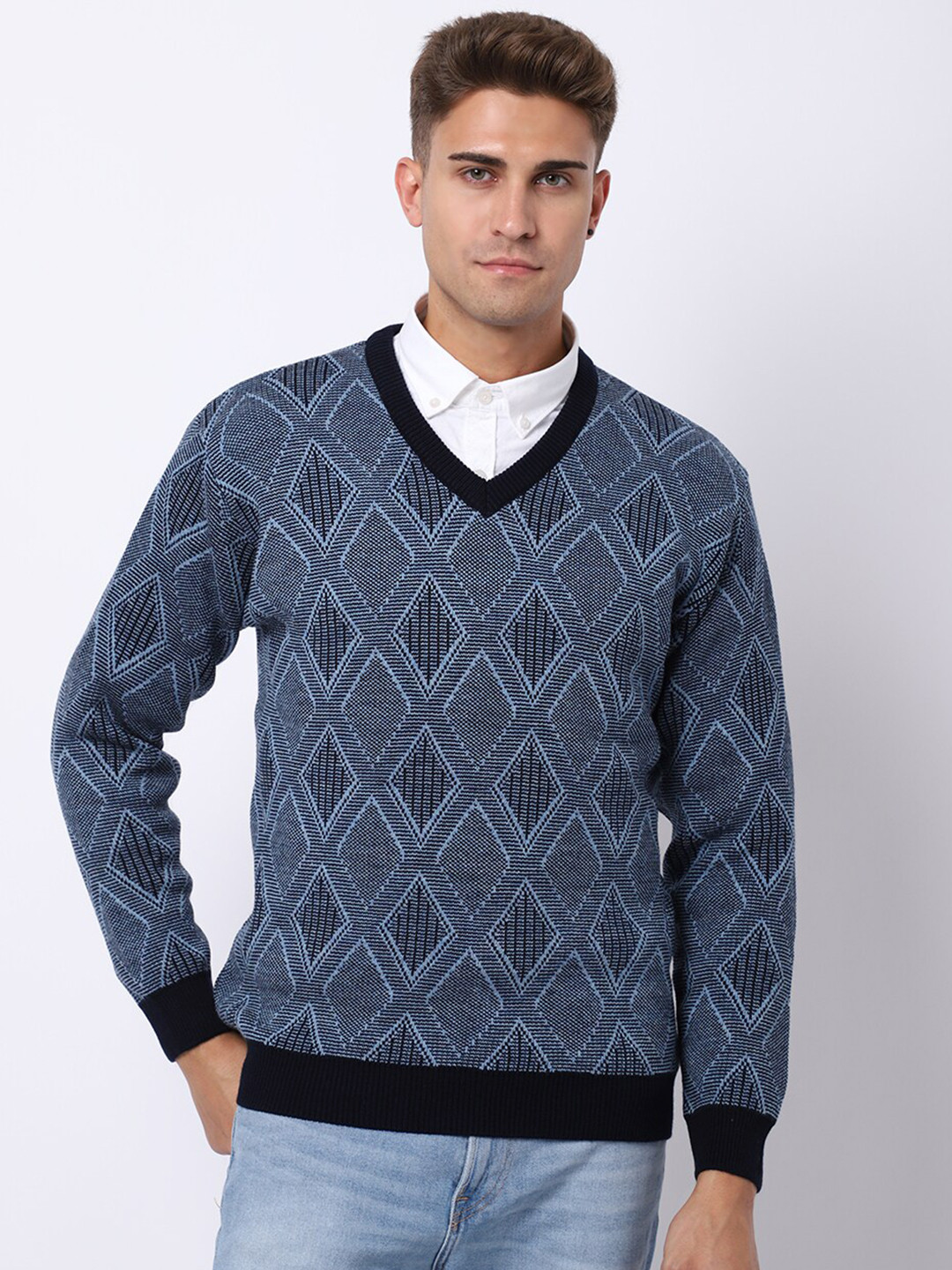 

VENITIAN Men Geometric Pullover, Navy blue