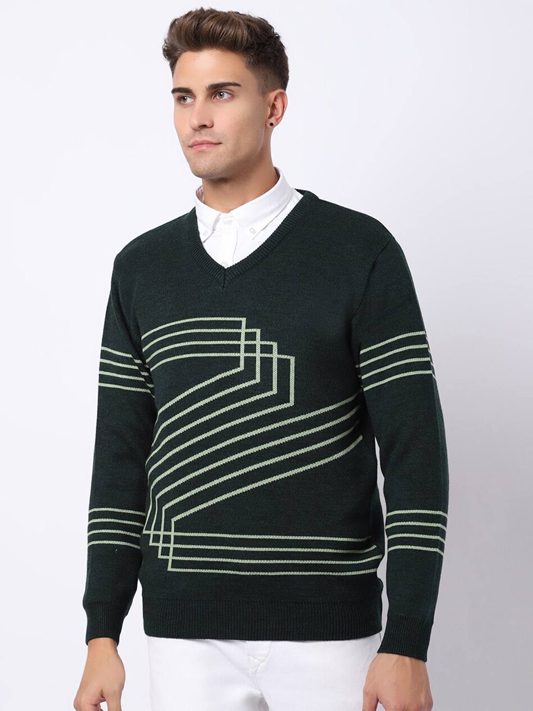 

VENITIAN Men Geometric Pullover, Green