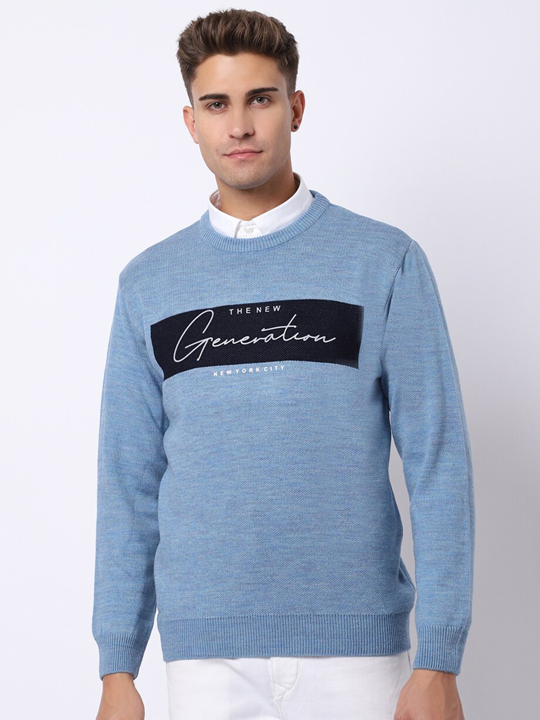 

VENITIAN Men Typography Printed Pullover, Blue