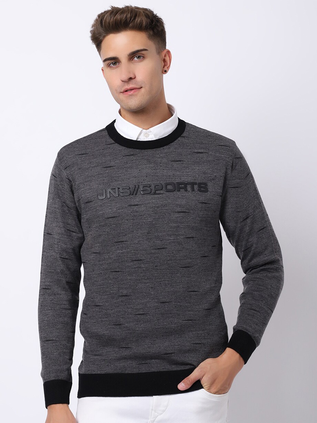 

VENITIAN Men Cable Knit Pullover, Grey