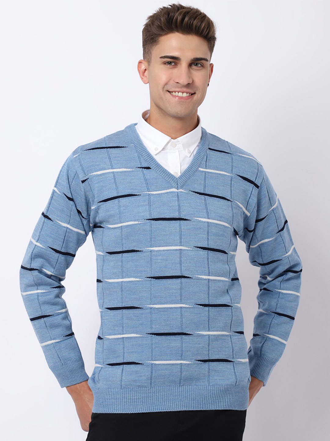 

VENITIAN Men Striped Pullover, Blue