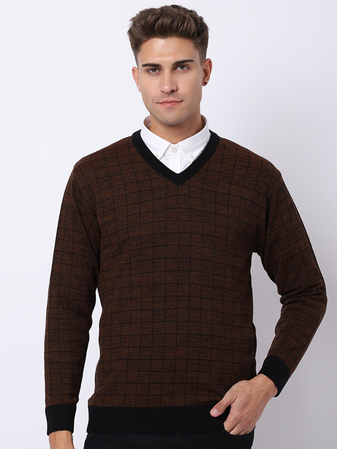 

VENITIAN Men Checked Pullover, Black