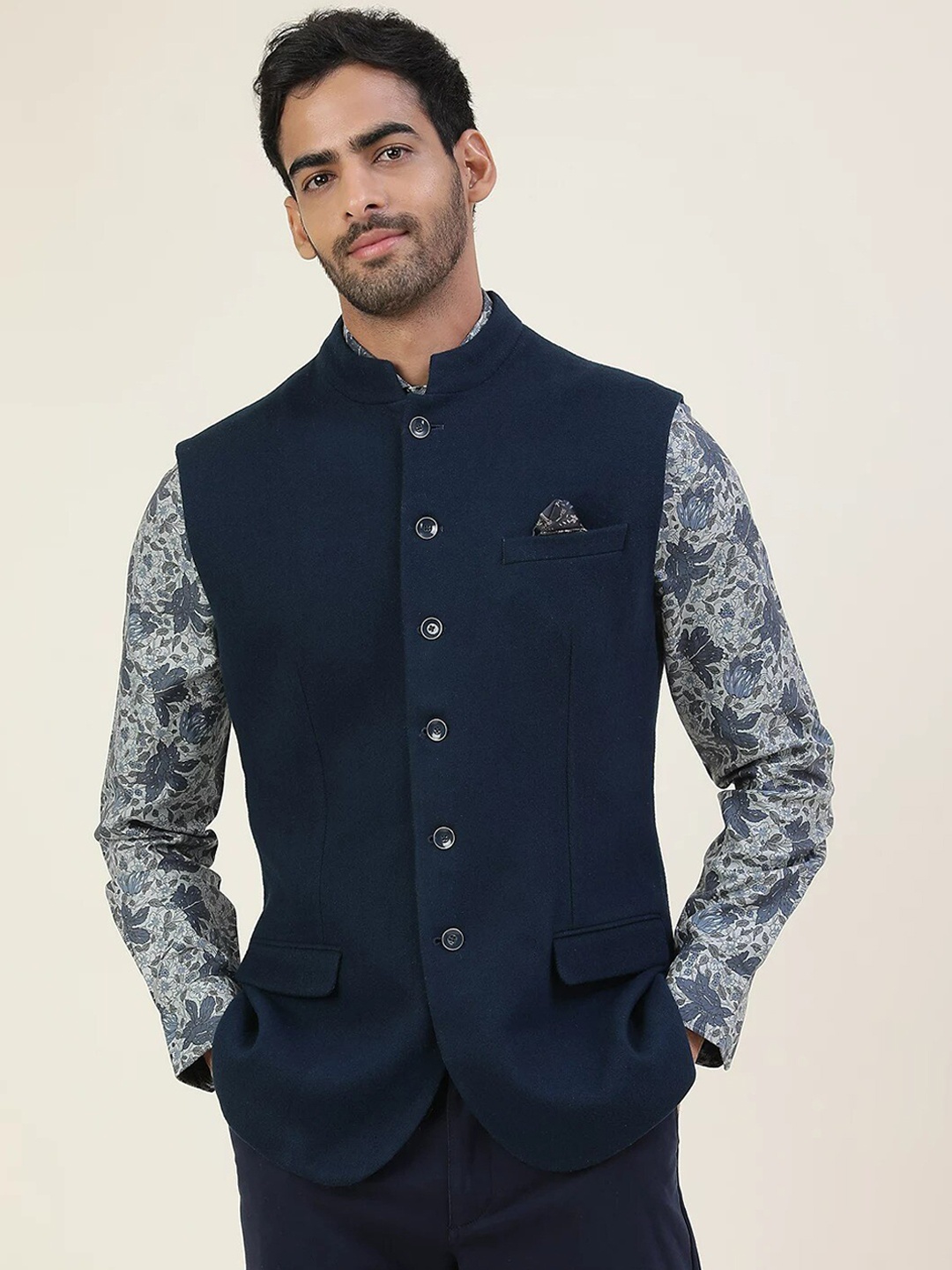 

Marks & Spencer Men Solid Nehru Jacket, Navy blue