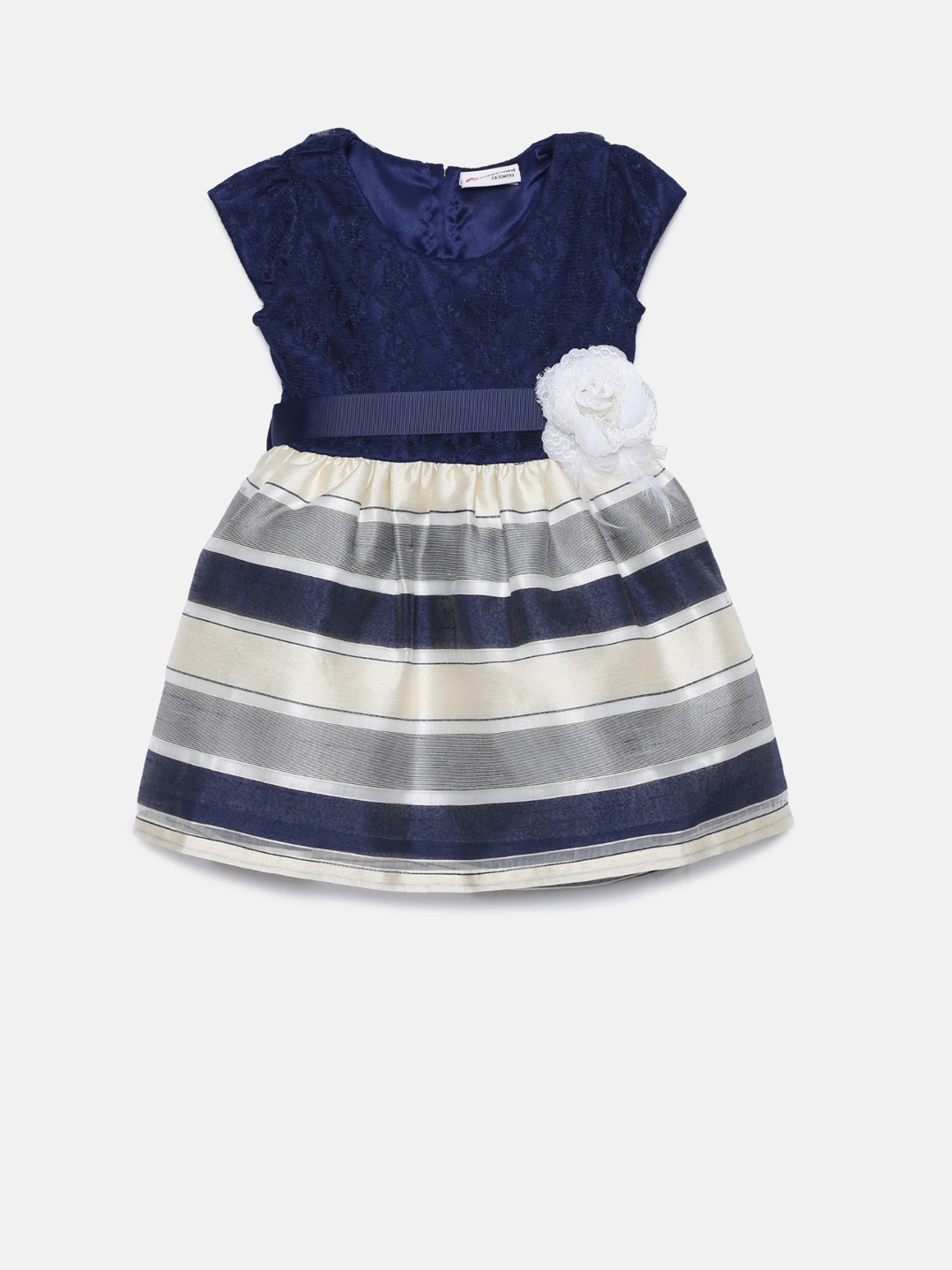 

Peppermint Girls Navy & Grey Self Design Fit and Flare Dress, Navy blue