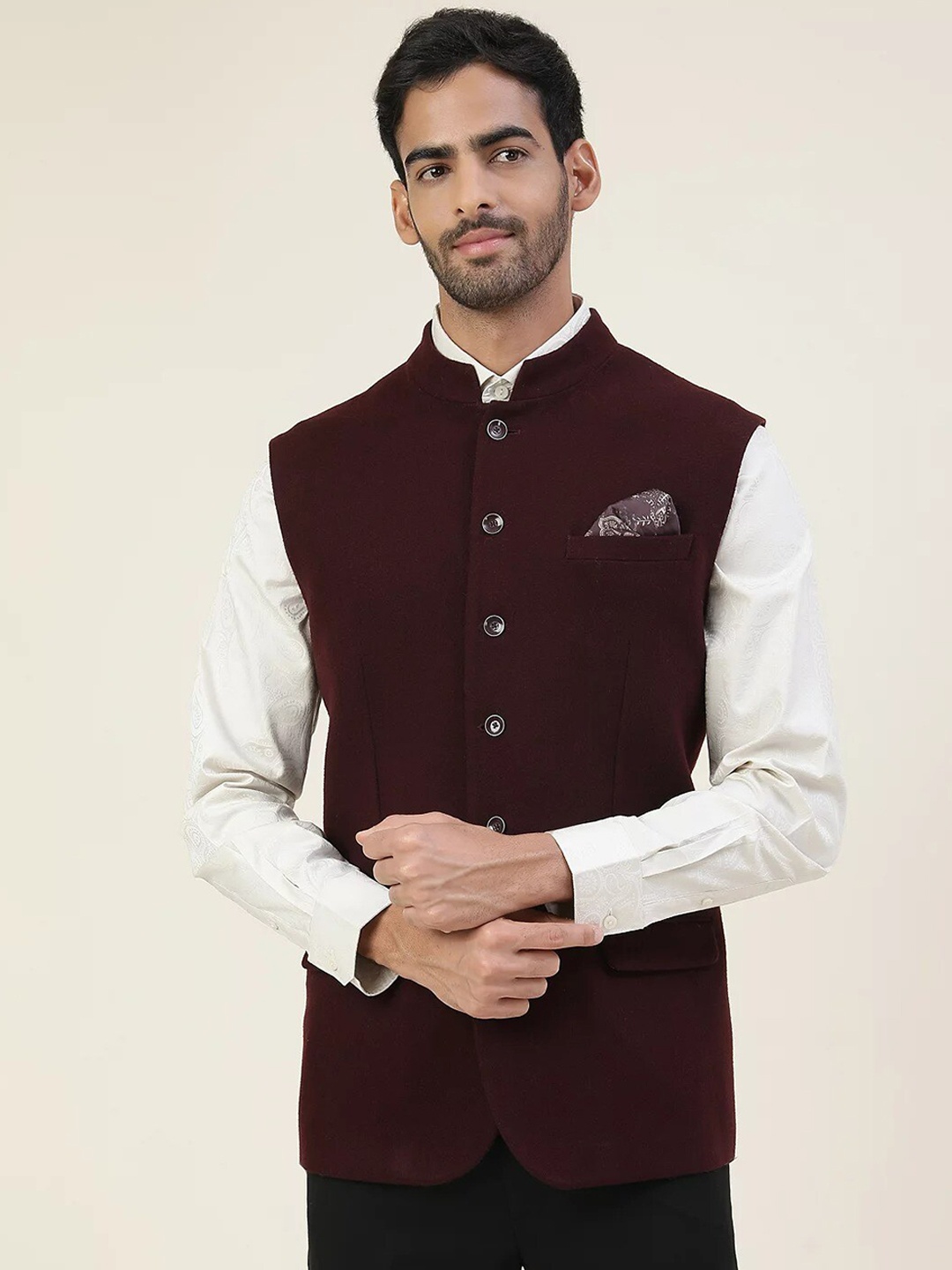 

Marks & Spencer Men Burgundy Solid Nehru Jacket