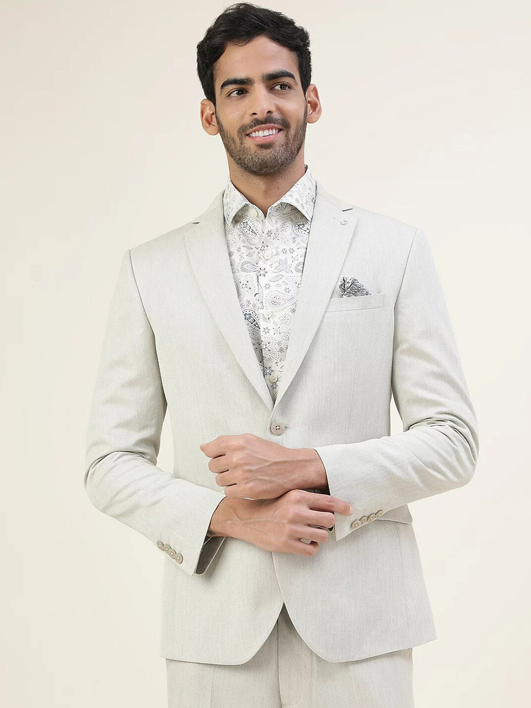 

Marks & Spencer Men Solid Single Breasted Formal Blazer, Beige