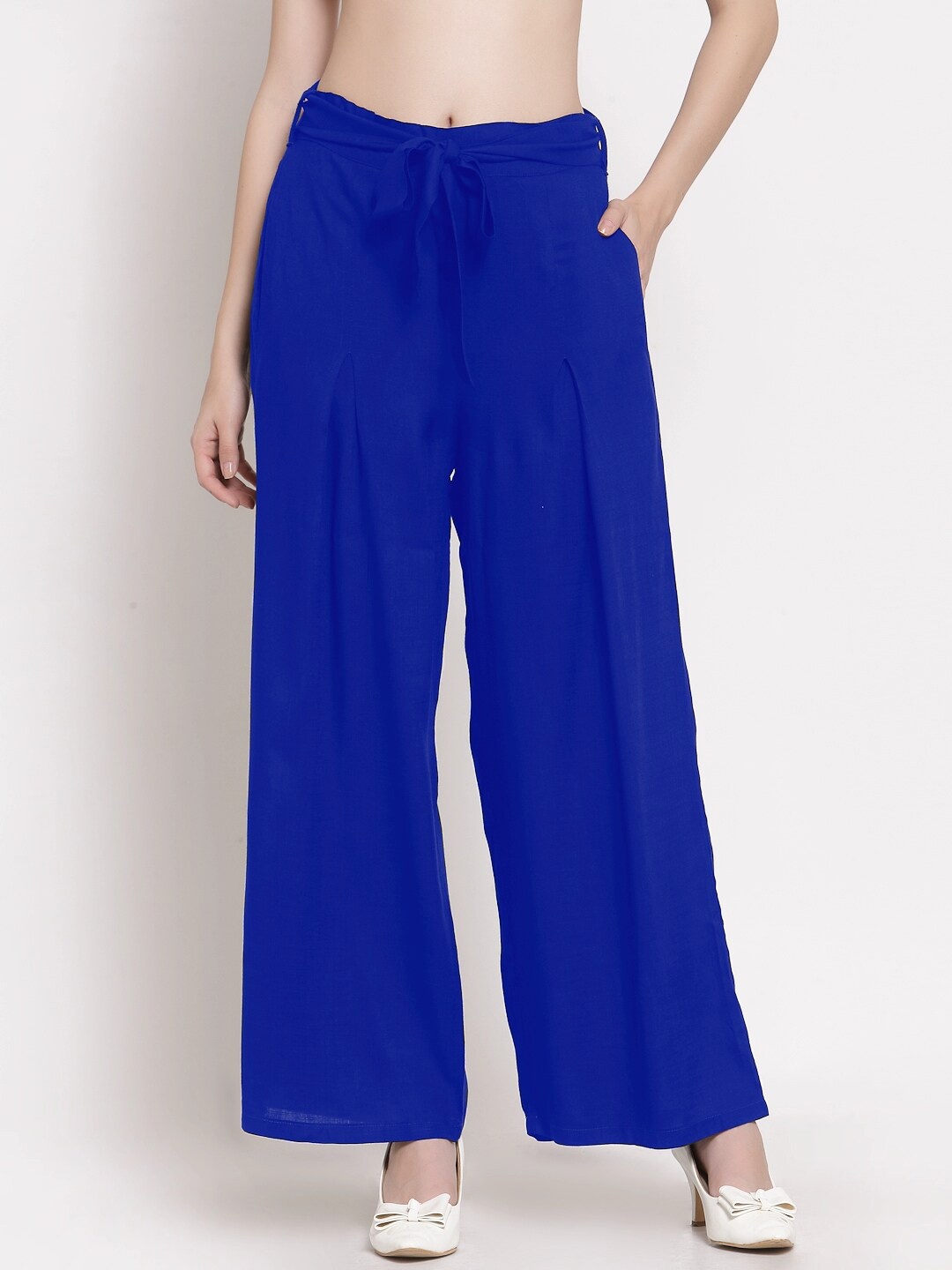 

PATRORNA Women Flared Pleated Palazzos, Blue